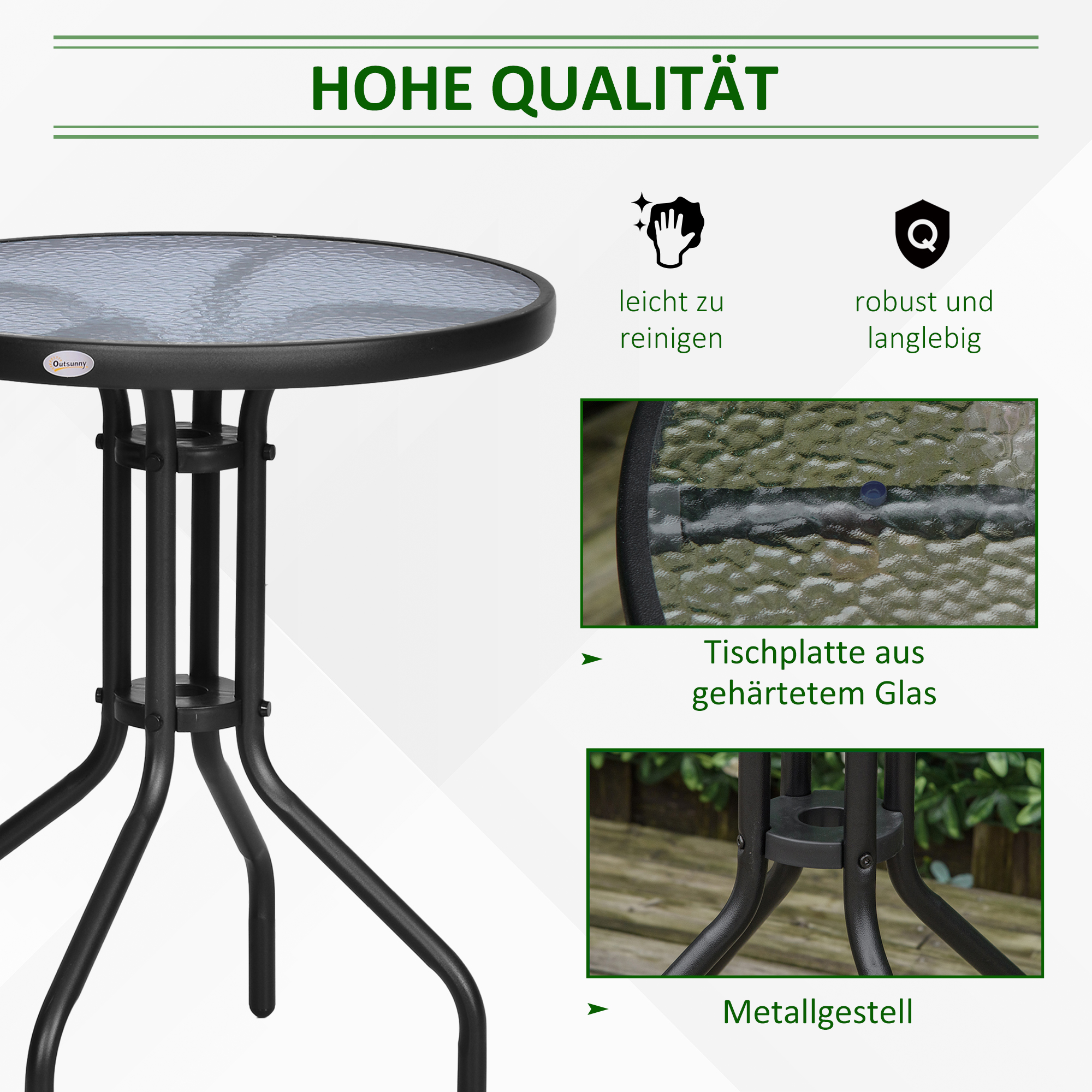 Gartentisch Balkontisch Bistrotisch Glastisch Beistelltisch Metall+Sicherheitsglas ?60xH70cm
