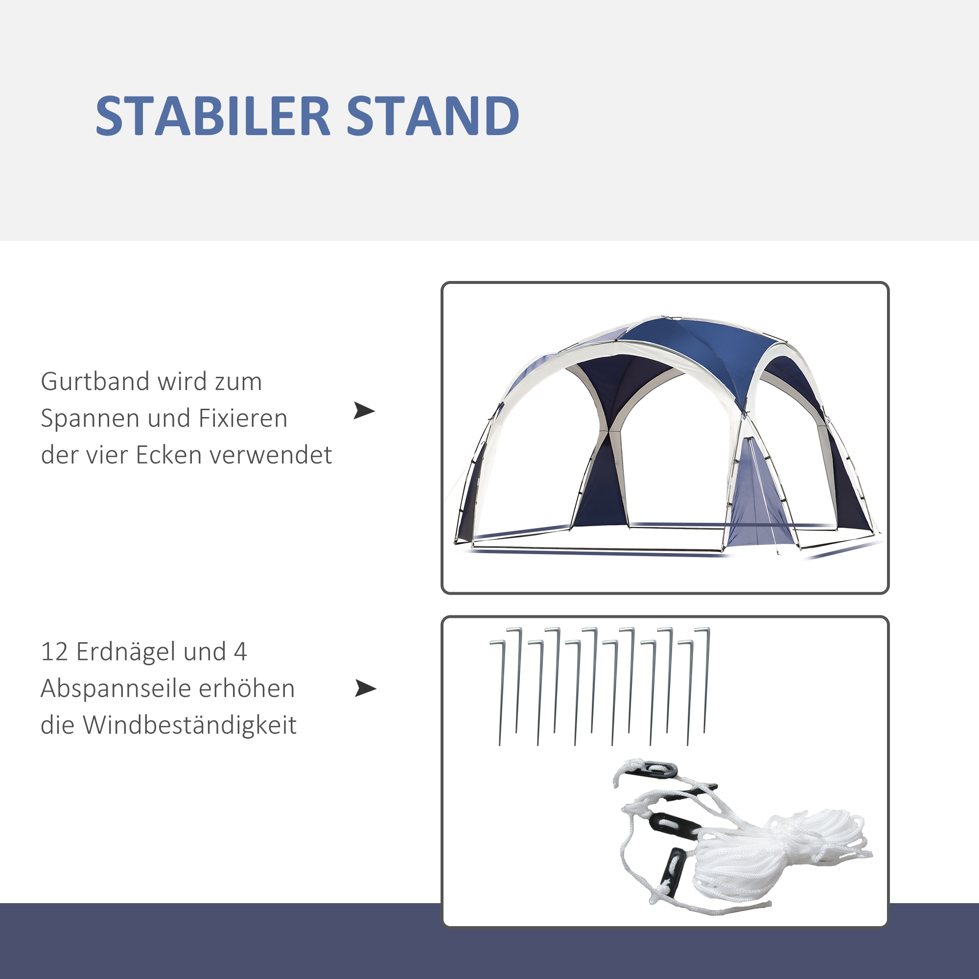 Kuppelzelt für 6-8 Personen, Pavillon, Schutz vor Sonne und Nieselregen, 3,5 x 3,5 x 2,22 m, Blau