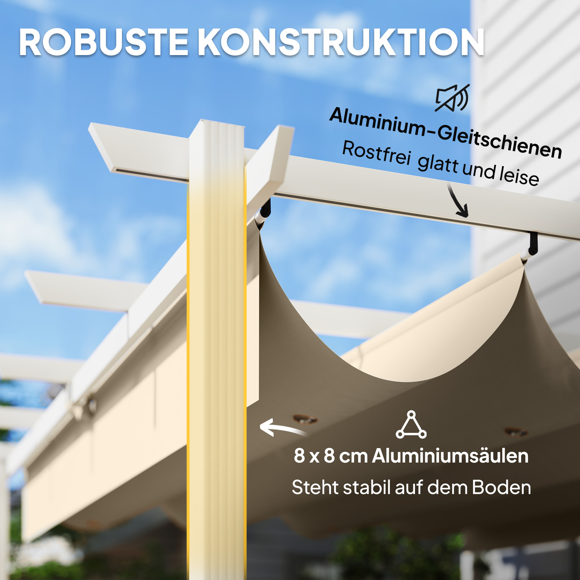 Pergola 3 x 4 m Terrassenüberdachung mit Schiebedach, magnetische Verschlüsse, UV30+ Beige