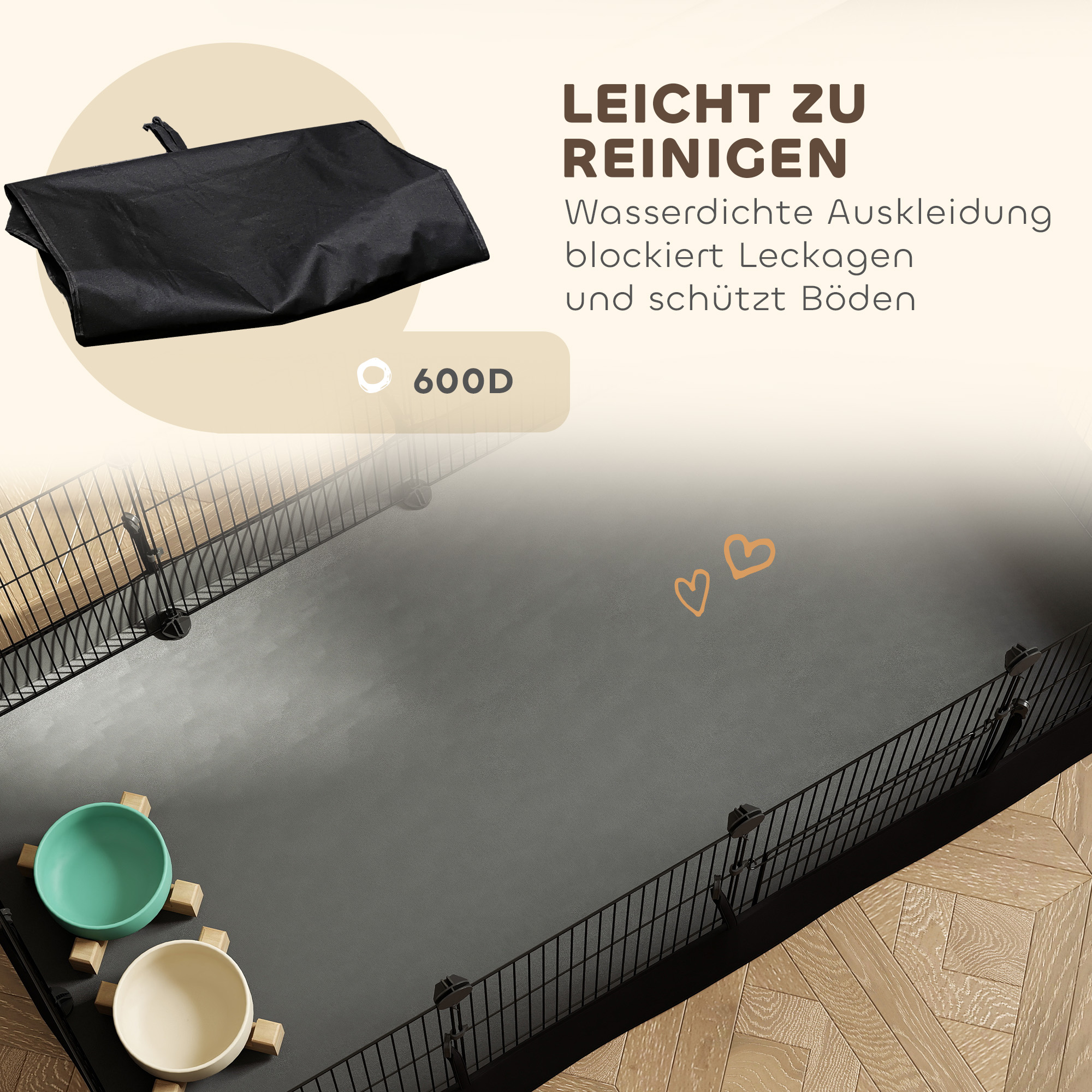 Freigehege, Freilaufgehege mit 12 Paneel, Laufstall für Kleintiere, Kaninchen, Meerschweinchen, 120x60x40 cm, Schwarz