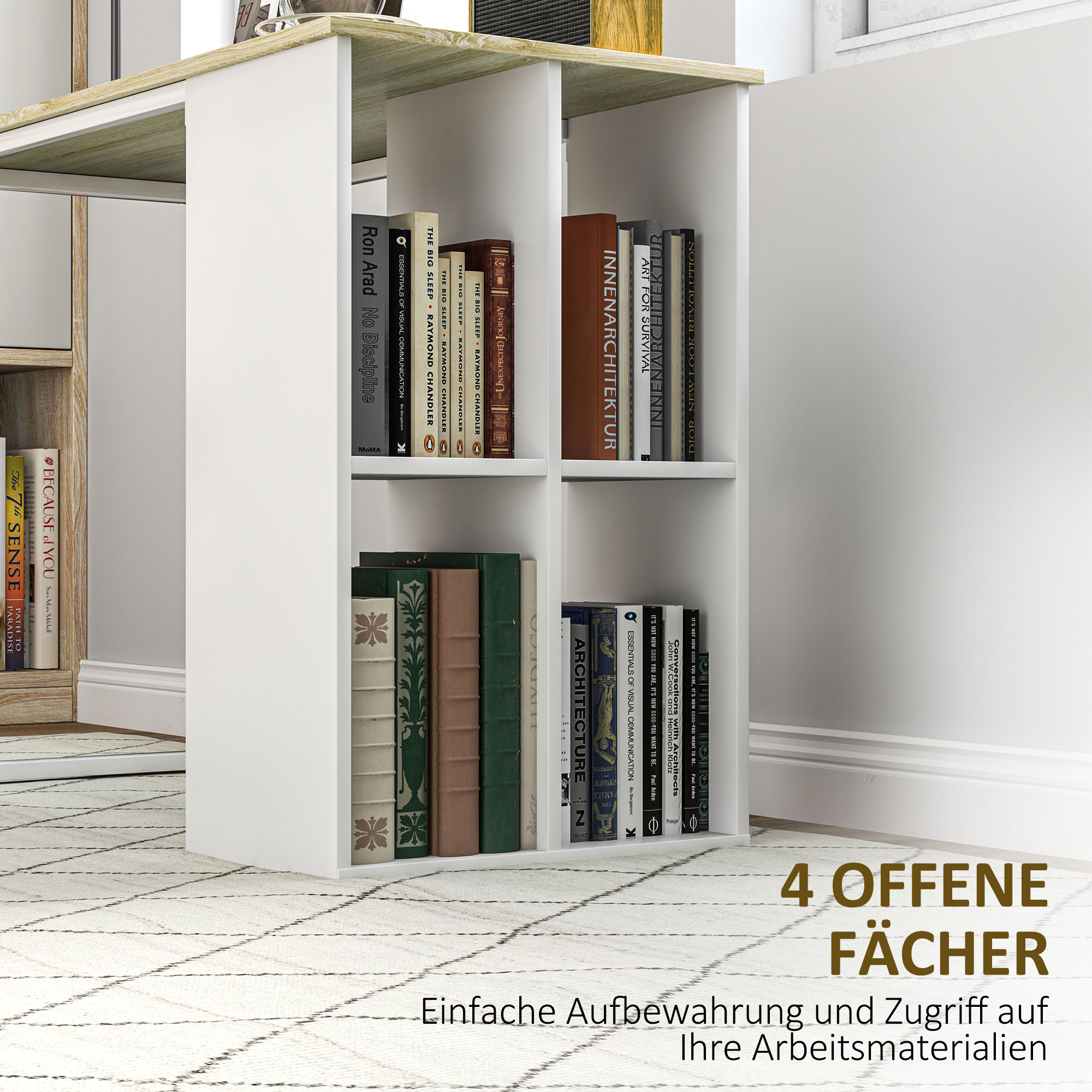 Kompakter Computertisch, Moderner Schreibtisch mit Stauraum-Fächern, für kleine Räume, 100 x 54 x 75 cm, Weiß