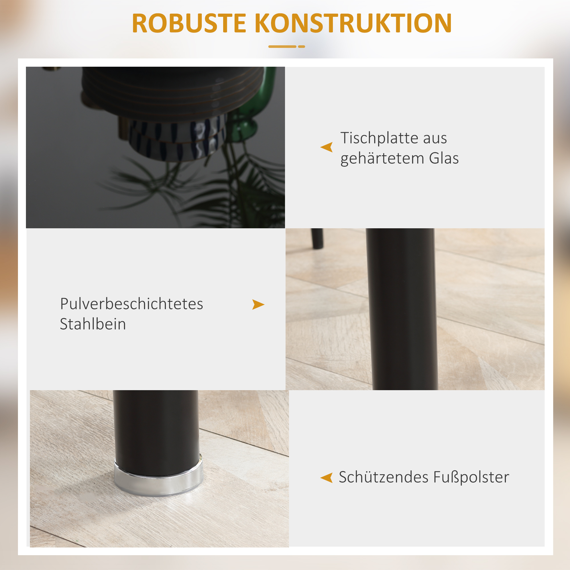 5-tlg. Essgruppe Sitzgruppe Esstisch mit 4 Stühlen, modernes Design, Glastisch, Schwarz