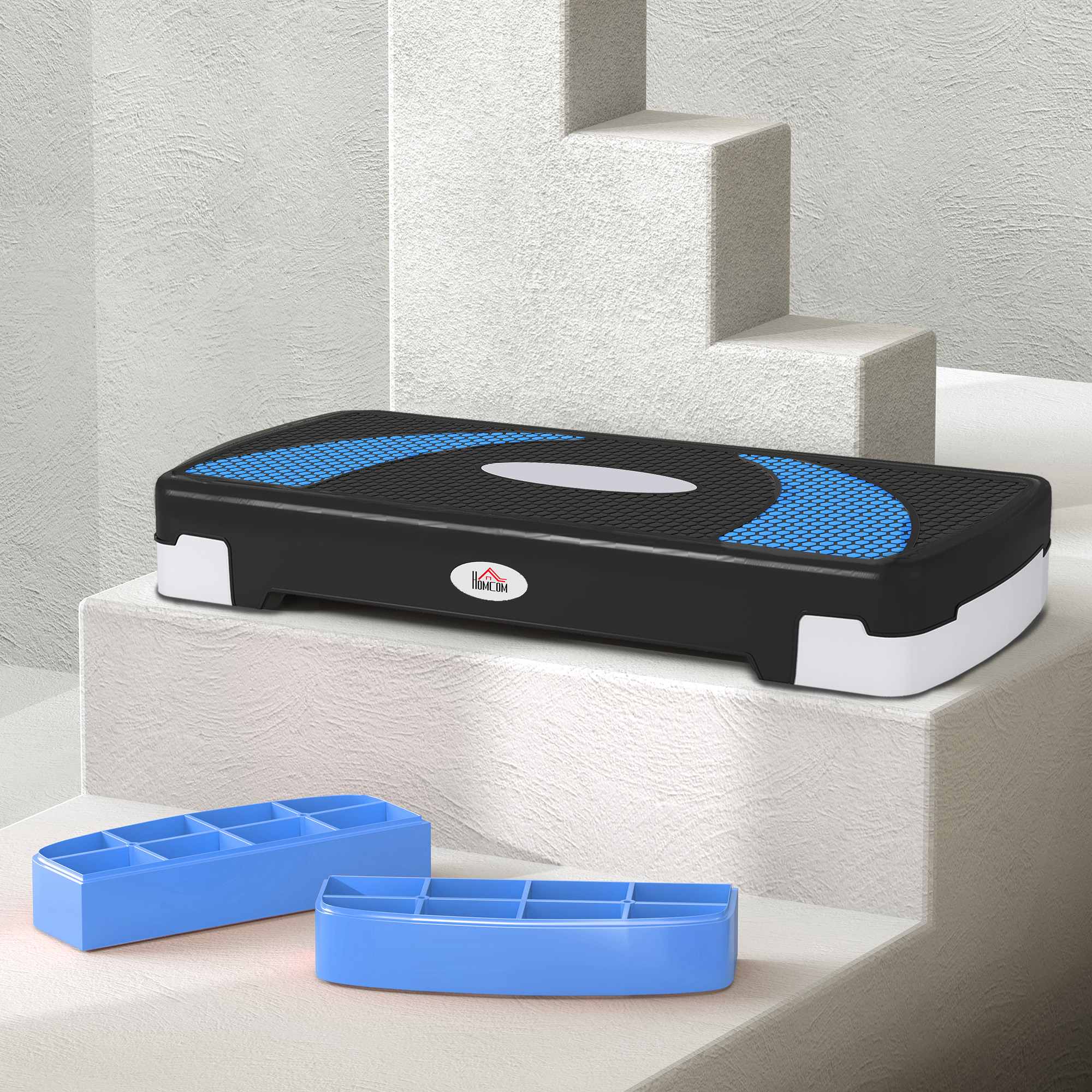 Aerobic-Stepper 3-stufig höhenverstellbar 80 x 31 x 20 cm Schwarz+Hellblau+Grau