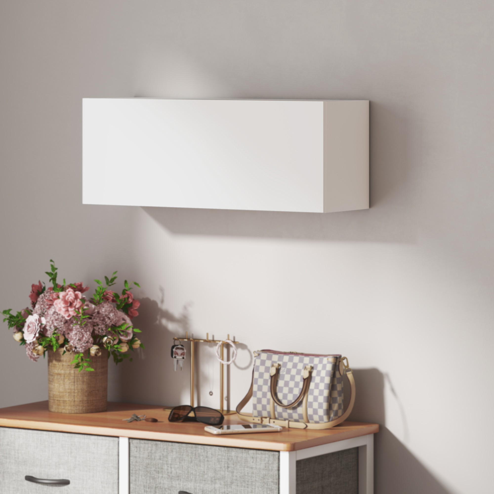 Badezimmerschrank Hängeschrank Wandschrank mit nach oben klappbarer Tür, Gasdruckfeder Einlegeboden 80 x 25 x 30 cm Weiß