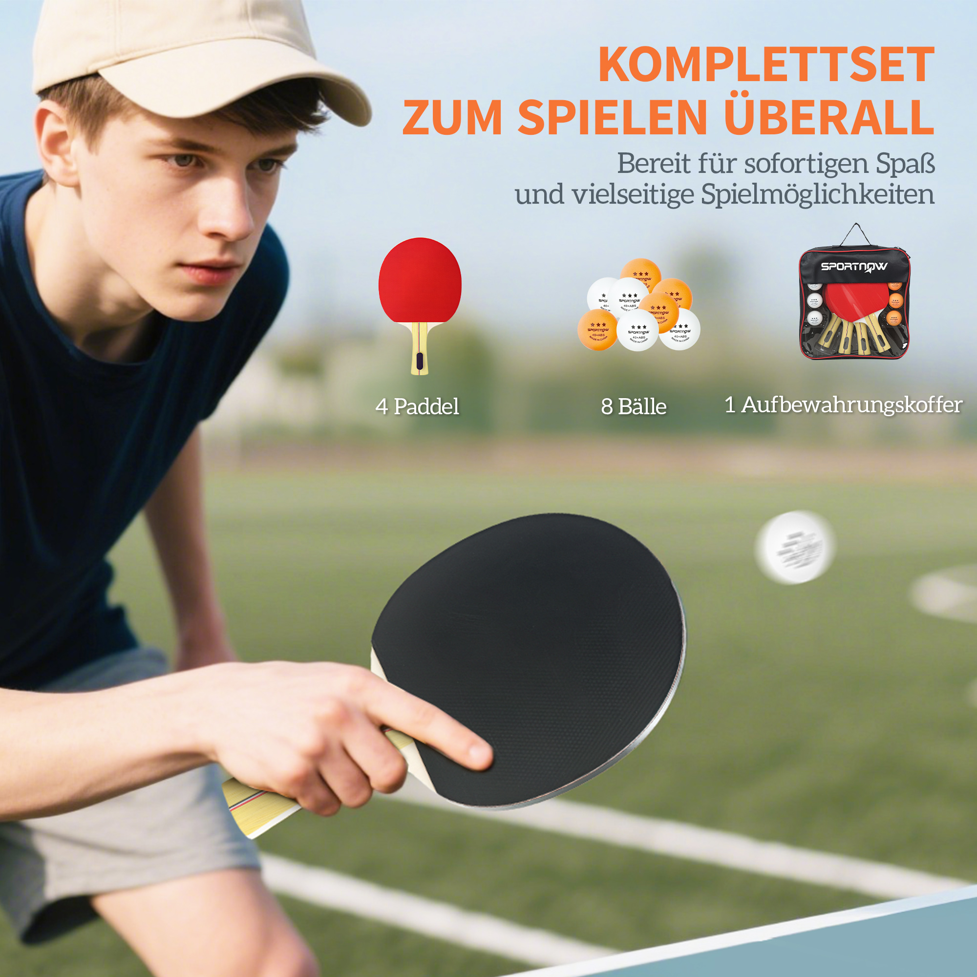 Tischtennisschläger Tischtennis Set mit 4 Tischtennisschlägern, 8 Tischtennisbällen Tragetasche Für Drinnen & Draußen