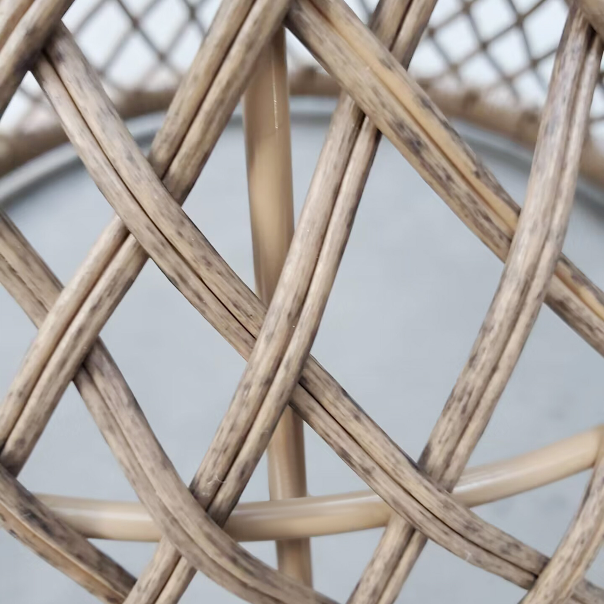 Couchtisch Beistelltisch Boho-Design, Glasplatte, PE-Rattan, 45 cm x 45 cm x 52 cm, Natur