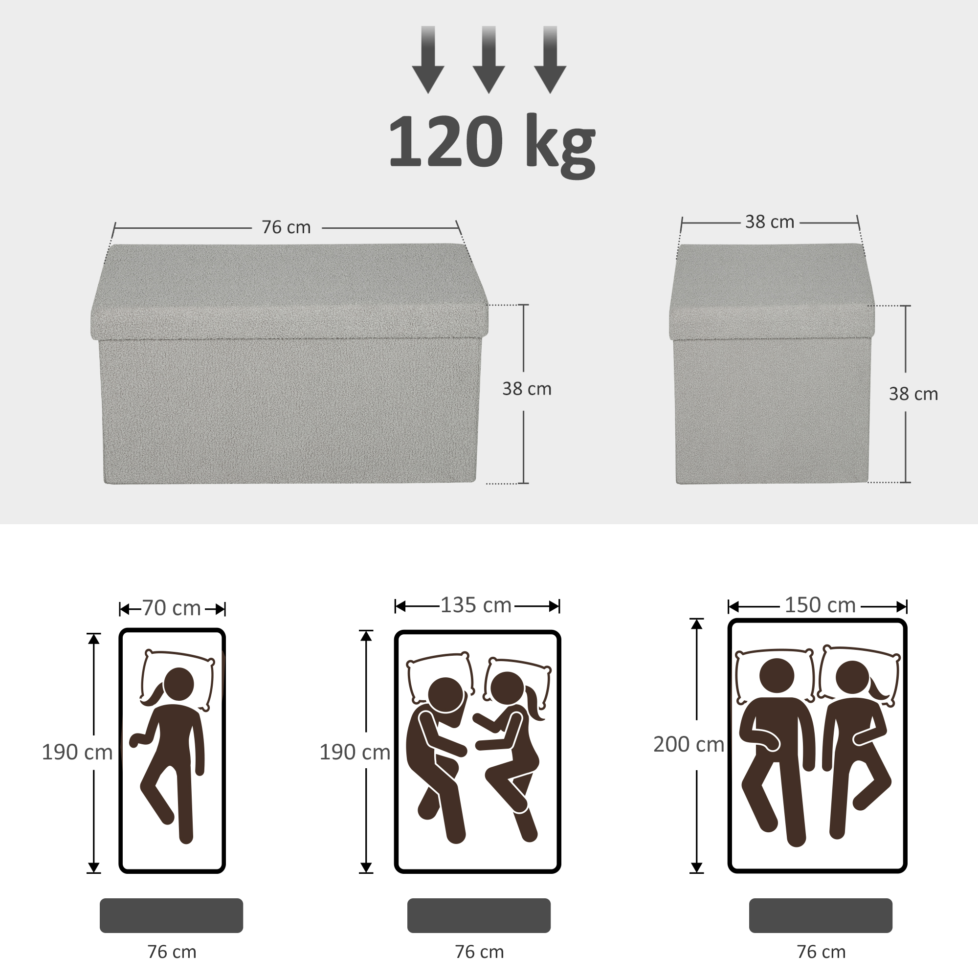 Aufbewahrungshocker, Polsterbank mit Stauraum und Deckel für Wohnzimmer, Schlafzimmer, Flur, Hellgrau