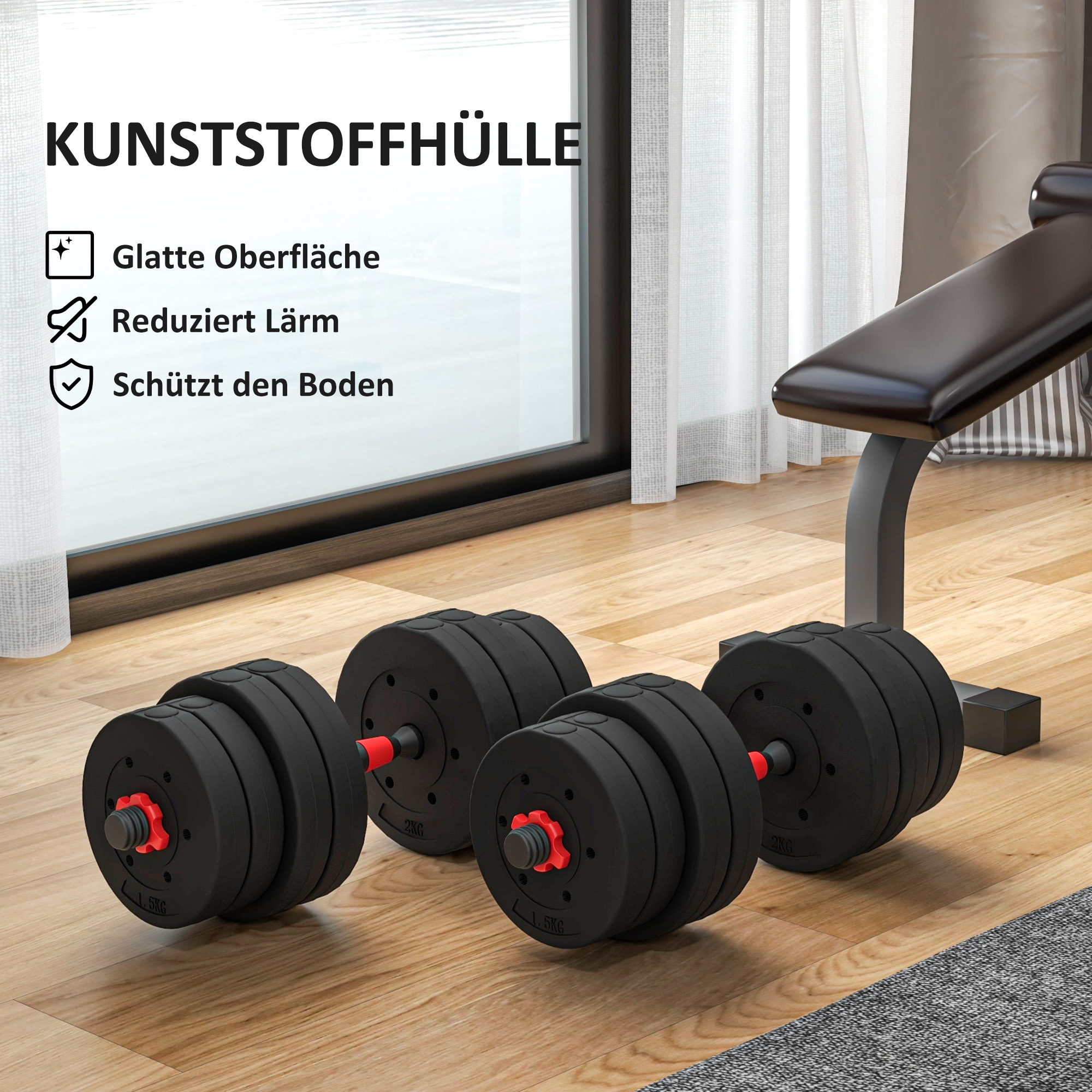 2 in 1 Hanteln Set 30 kg verstellbare Kurzhantel & Langhantel professionell Dumbbell Krafttraining Schwarz