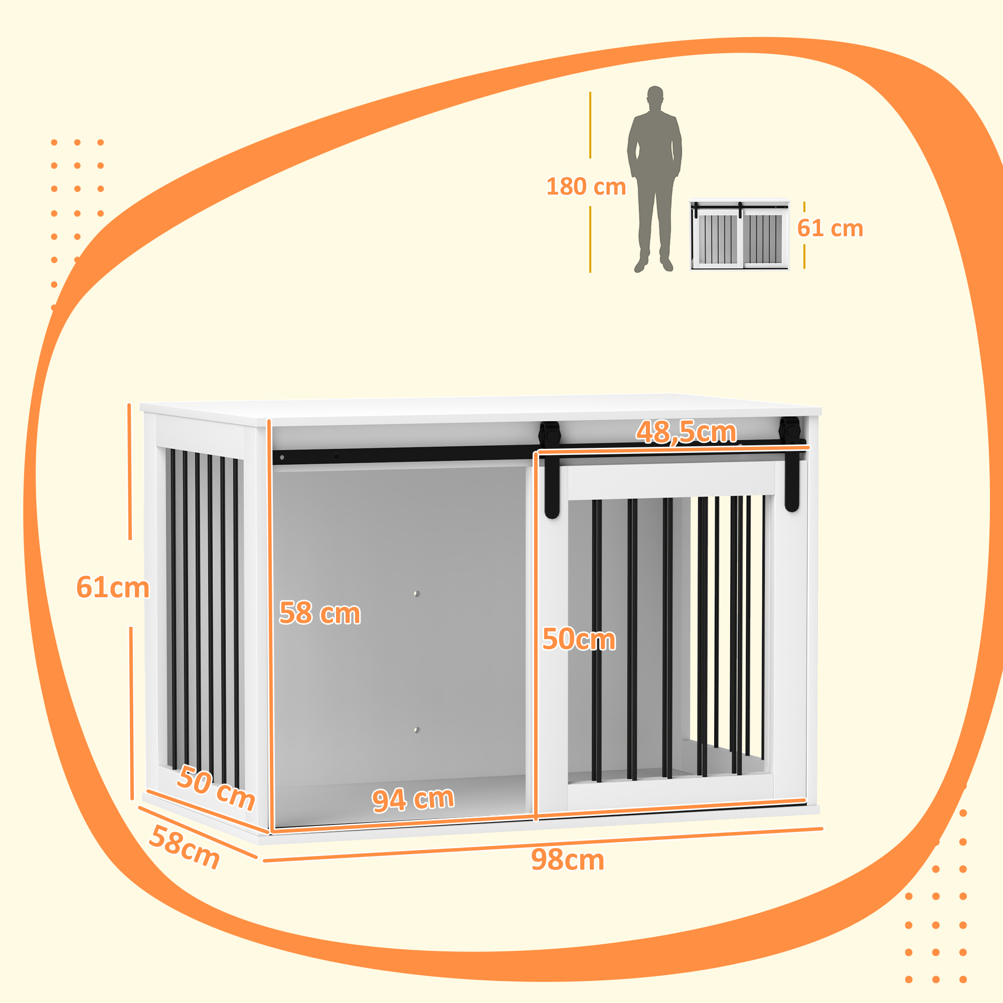 Hundebox mit Schiebetür, Belüftung, Spanplatte und Stahl, 98 x 58 x 61 cm, Walnuss