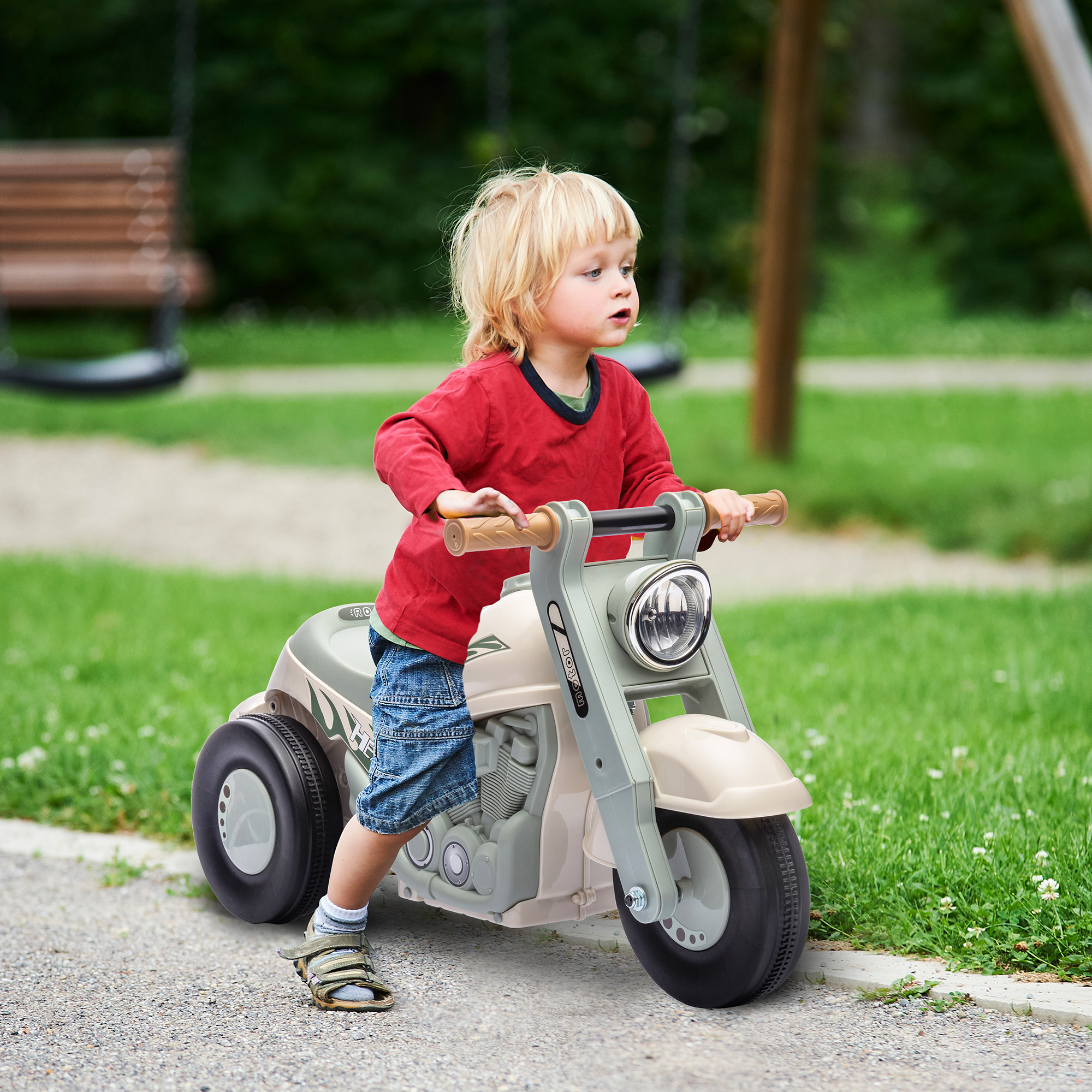 Rutschauto, Motorrad-Design, Musik und Seifenblasen, für 2-5 Jahre, Cremeweiß