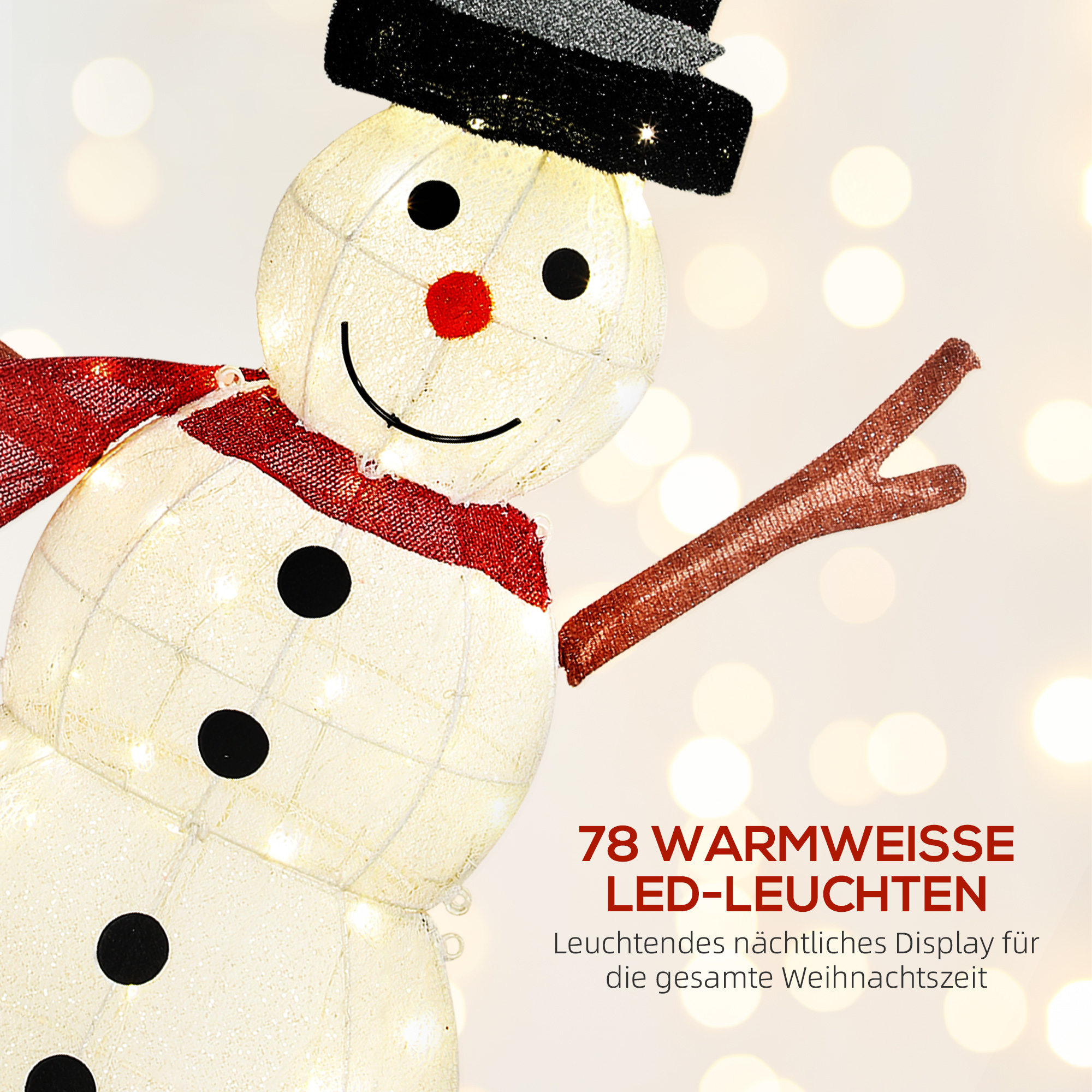 78er LED Weihnachtsdeko, Weihnachten Schneemann in warmweiß, Stahlrahmen, für Indoor, Outdoor, Mehrfarbig