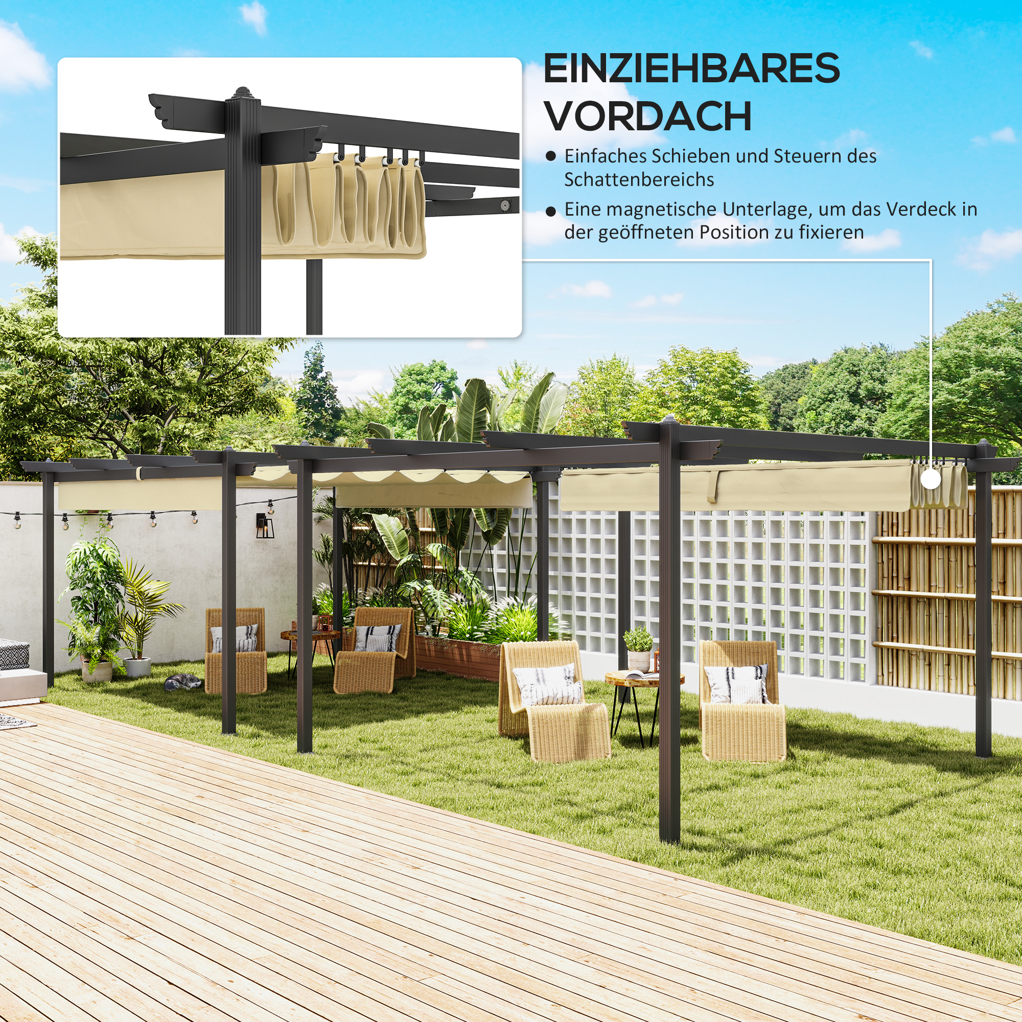 Verstellbare Garten-Pergola, Pavillon mit Aluminium-Rahmen, Outdoor-Baldachin, für Garten, Balkon, Terrasse, Beige