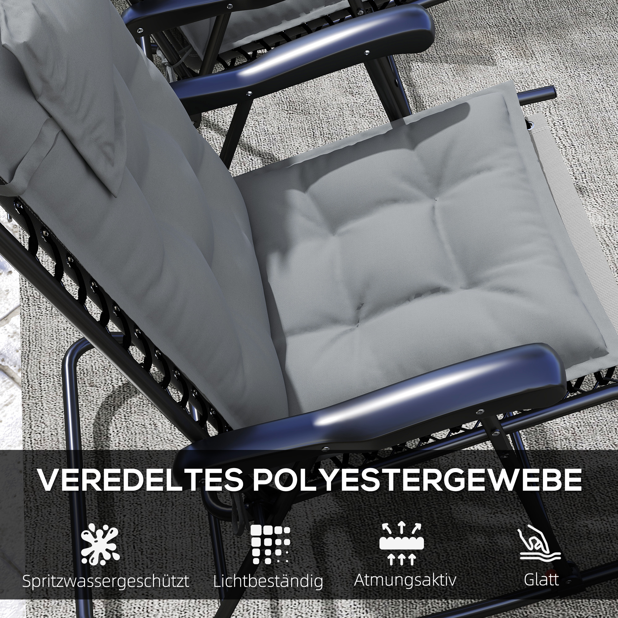 2er Set Auflage für Sonnenliege Wasserabweisend Liegenauflage für Gartenliege Polsterauflage 50x116x5 cm, Hellgrau