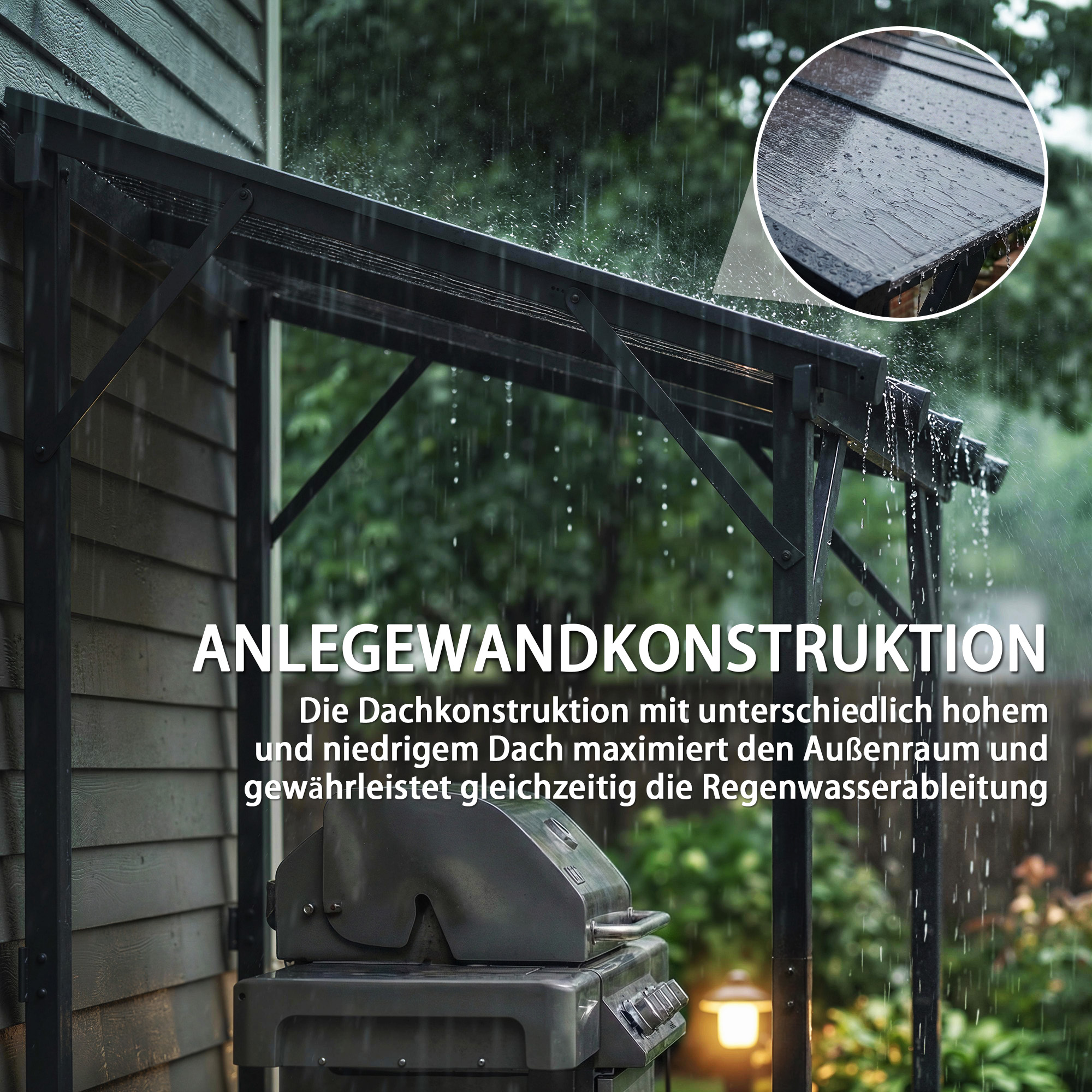 Grillpavillon 2,44 x 1,48 m Gartenpavillon mit Pultdach, Gartenlauben mit UV-Schutz 50+ Dunkelgrau