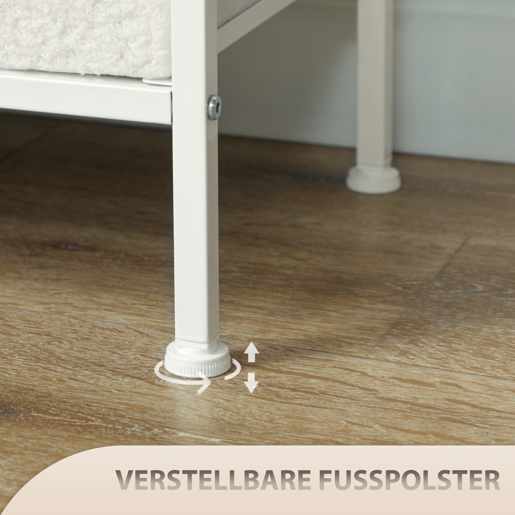 Kommode, Aufbewahrungsschrank mit 8 Schubladen aus Stoff, Steckdosenleiste, Stahlrahmen, Schubladenschrank für Flur, Schlafzimmer, Wohnzimmer und Büro, Cremeweiß