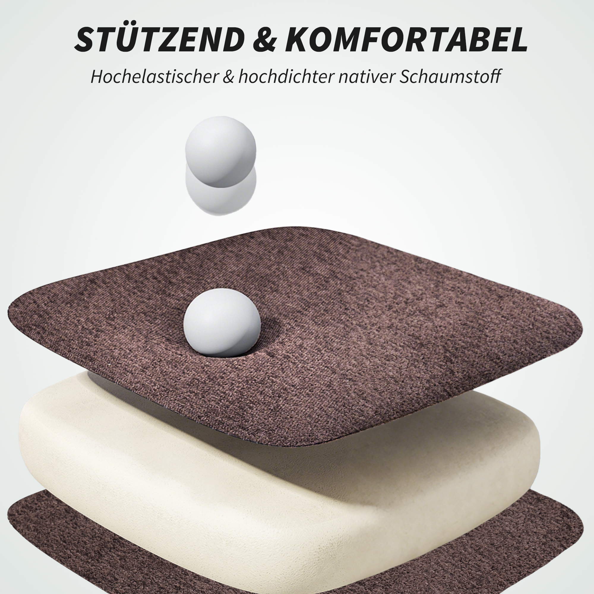 Bürostuhl mit verstellbarer Rückenlehne, rollbarer Polsterstuhl, Polstersessel, höhenverstellbar, Stahl, Braun