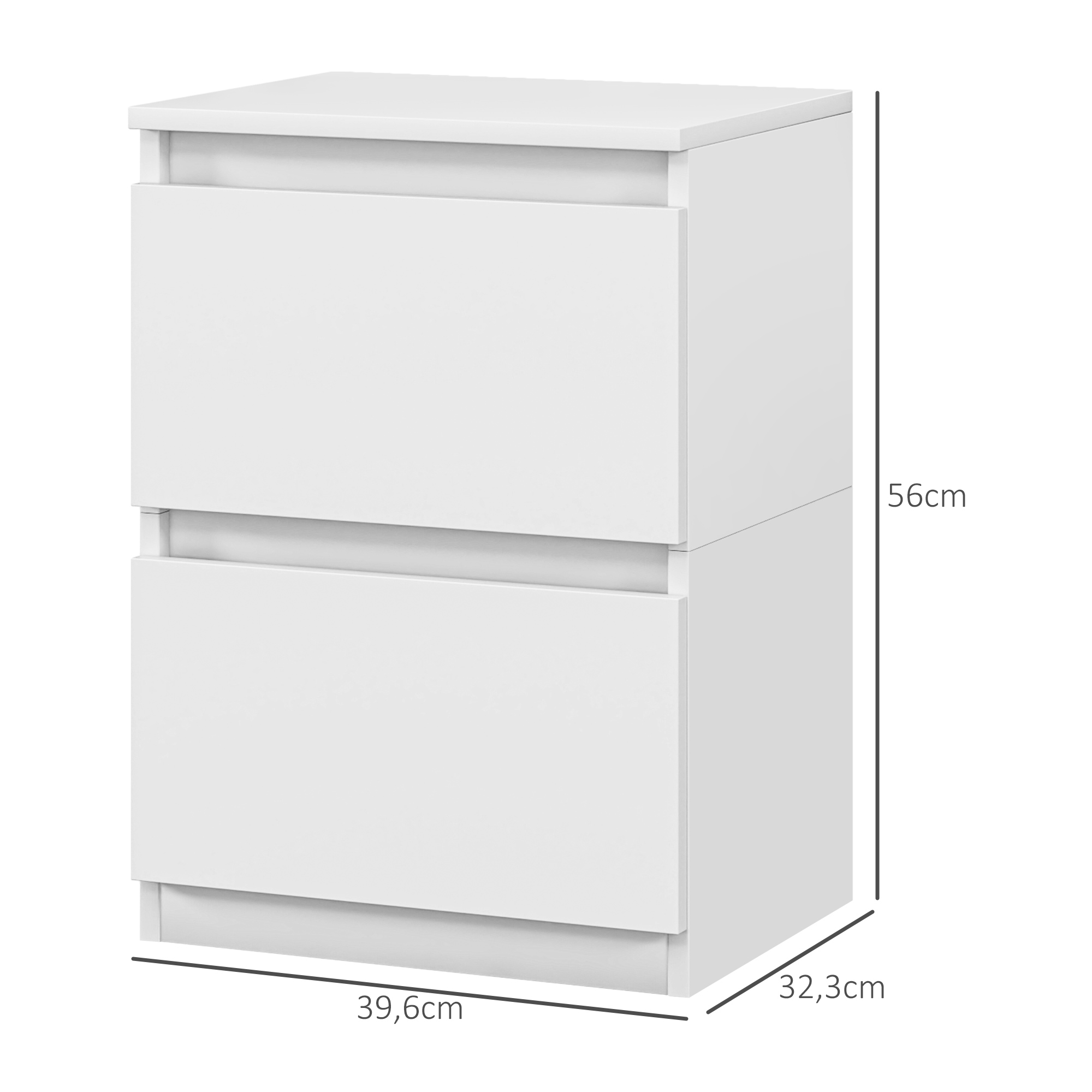 Nachttisch mit 2 Schubladen, Beistelltisch mit Stauraum, für Wohnzimmer, Schlafzimmer, Weiß