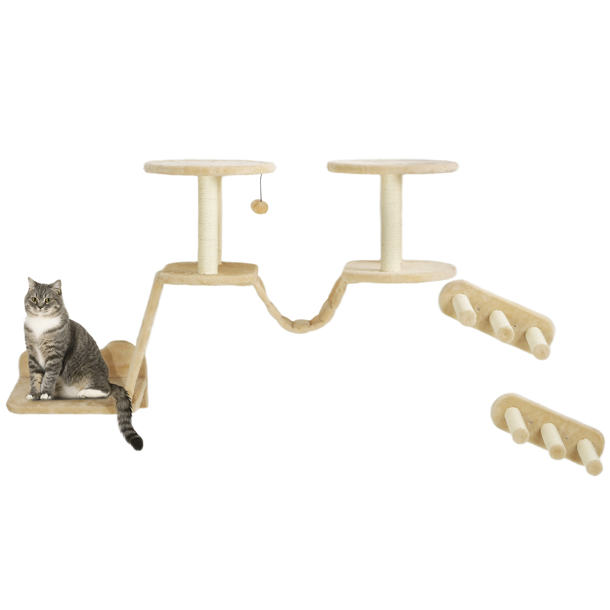 Katzentreppen-Set, Wand- und Deckenmontage, für Katzen bis 5 kg, Beige