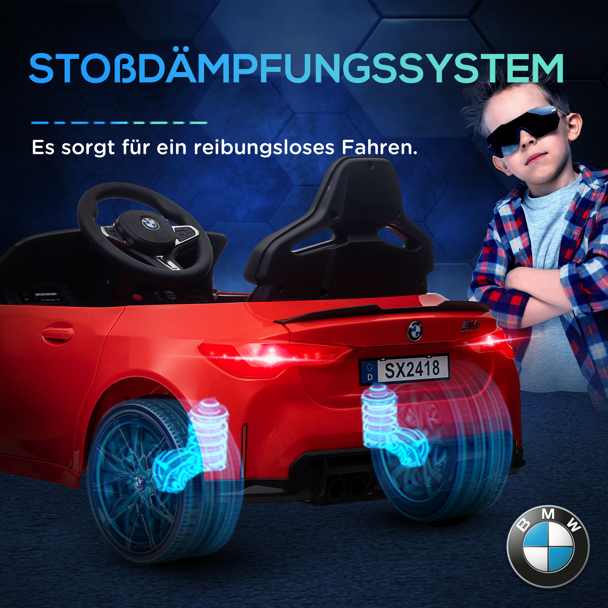 Elektro Kinderauto BMW M4, Sound & Licht, 3-5 km/h, inkl, Fernsteuerung, für 3-5 Jahre, Rot