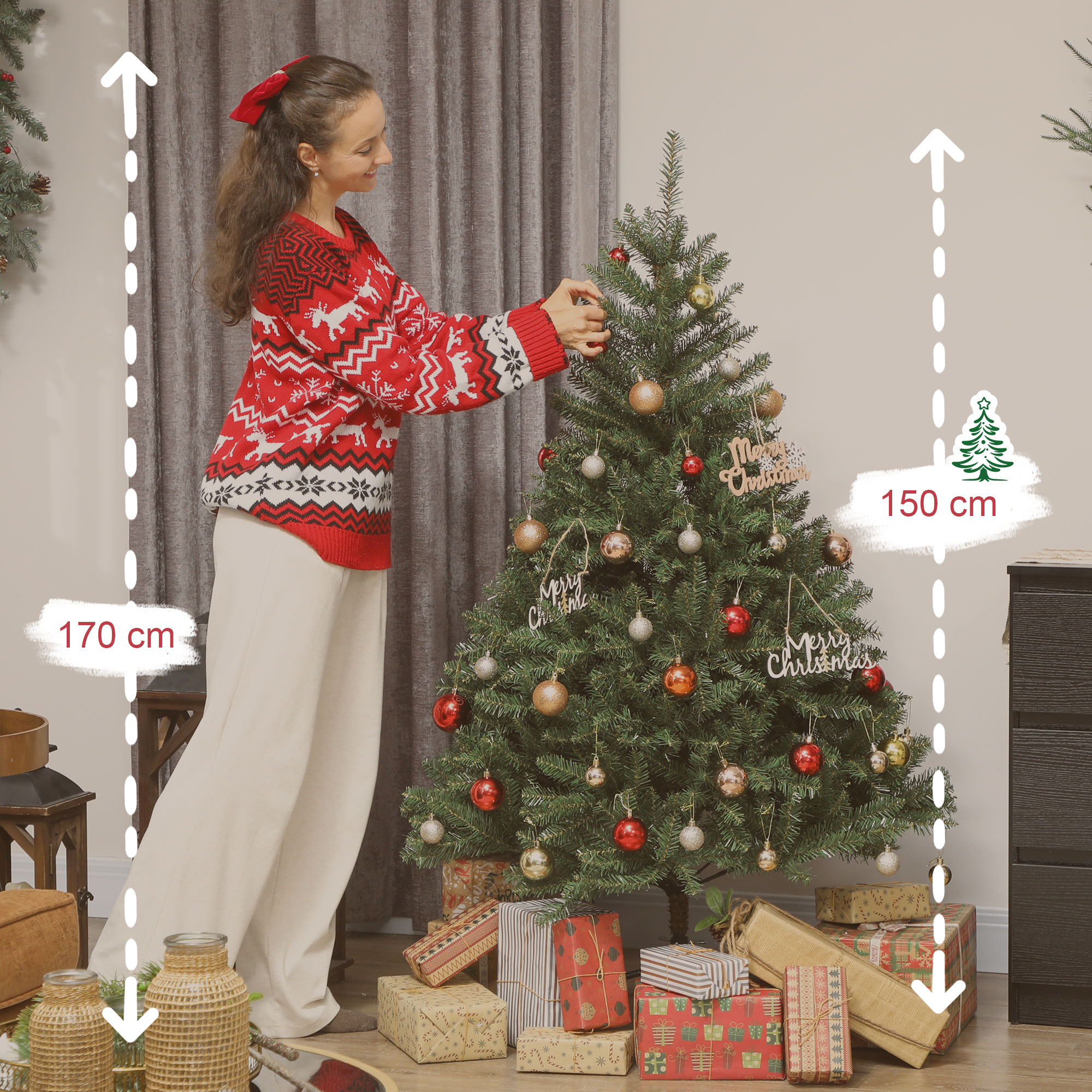 Künstlicher Weihnachtsbaum, 150 cm, klappbare Äste, Metallständer, vielseitig, Grün