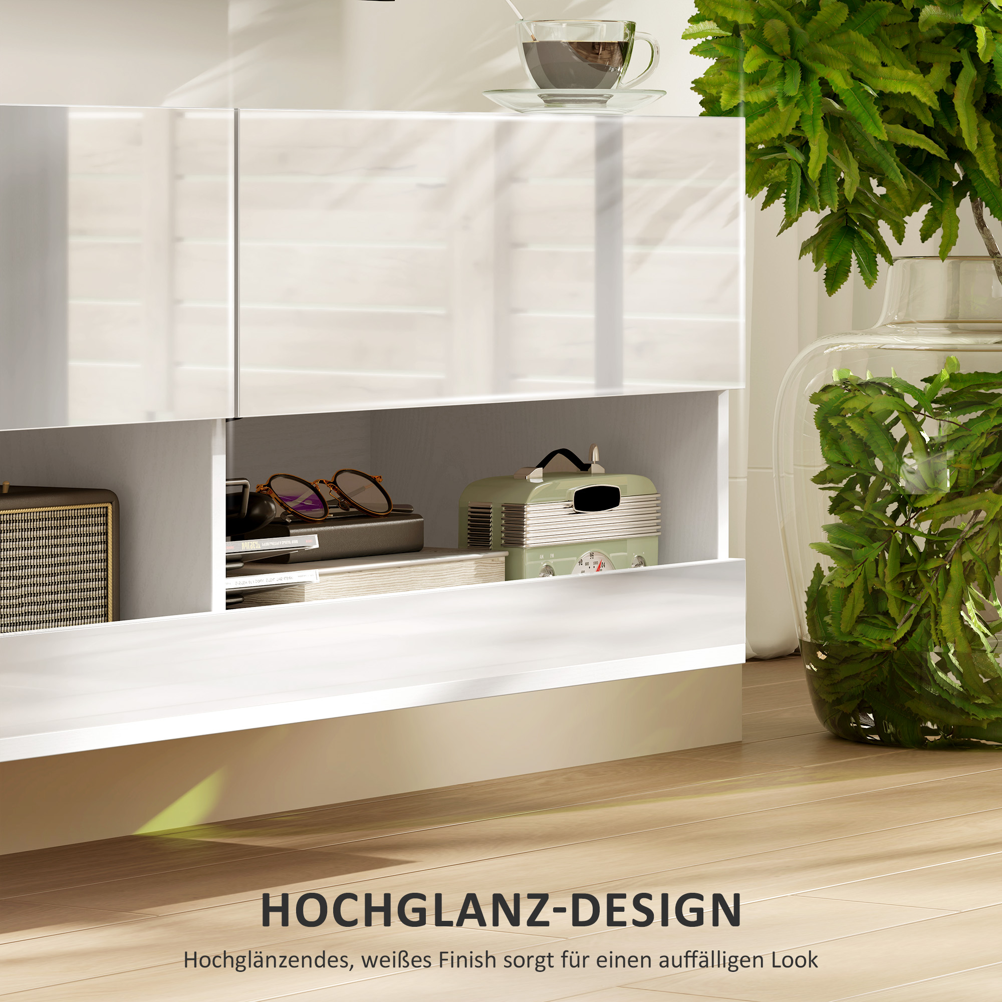 TV-Hängeschrank mit LED-Beleuchtung, 16 Blinkmodi, Wandmontierter TV-Schrank, Offene Regale, 120 x 35 x 40,5 cm, Weiß