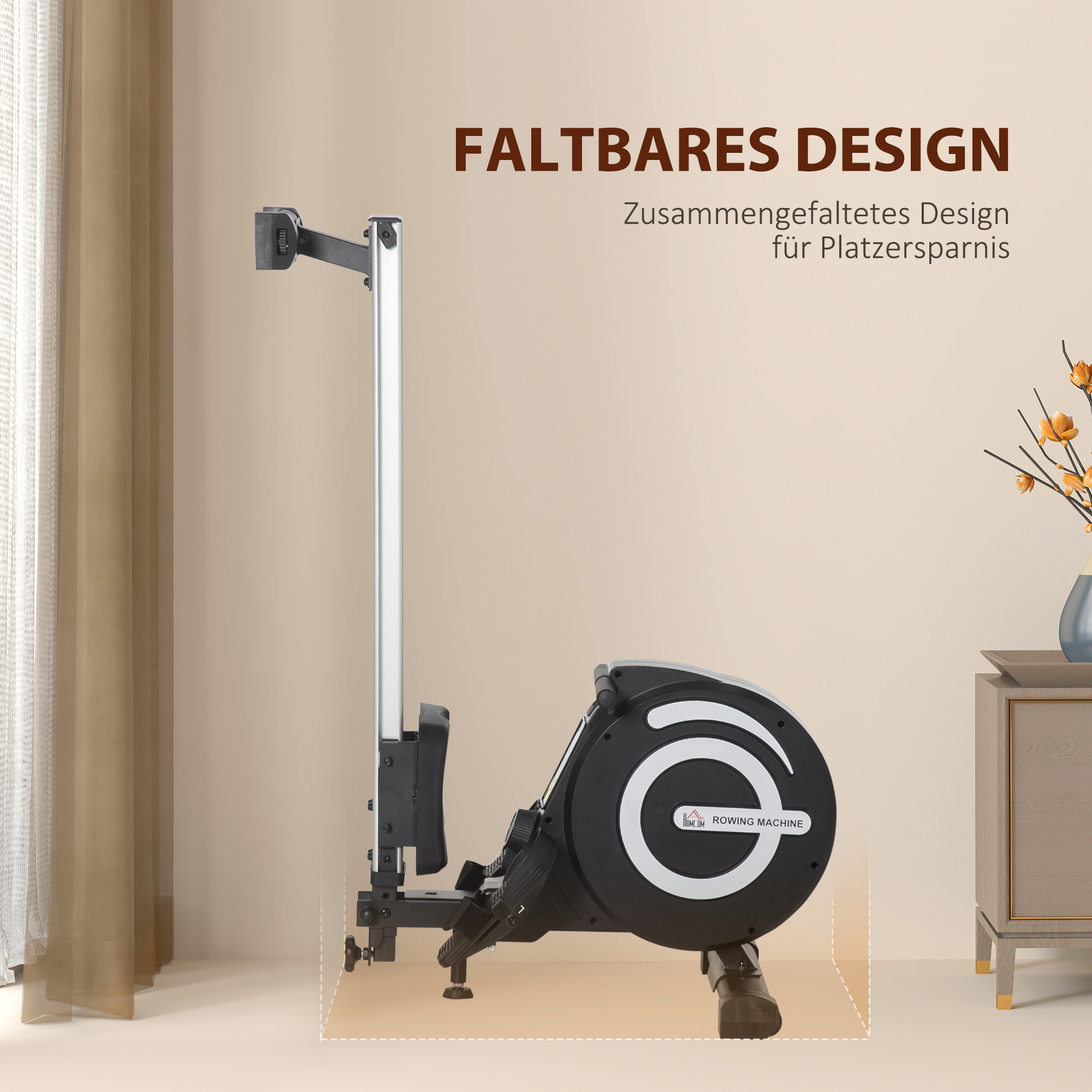 Rudergerät, klappbar, leiser Aluminiumrahmen, LCD-Monitor, 8 Stufen Widerstand, Schwarz/Silber
