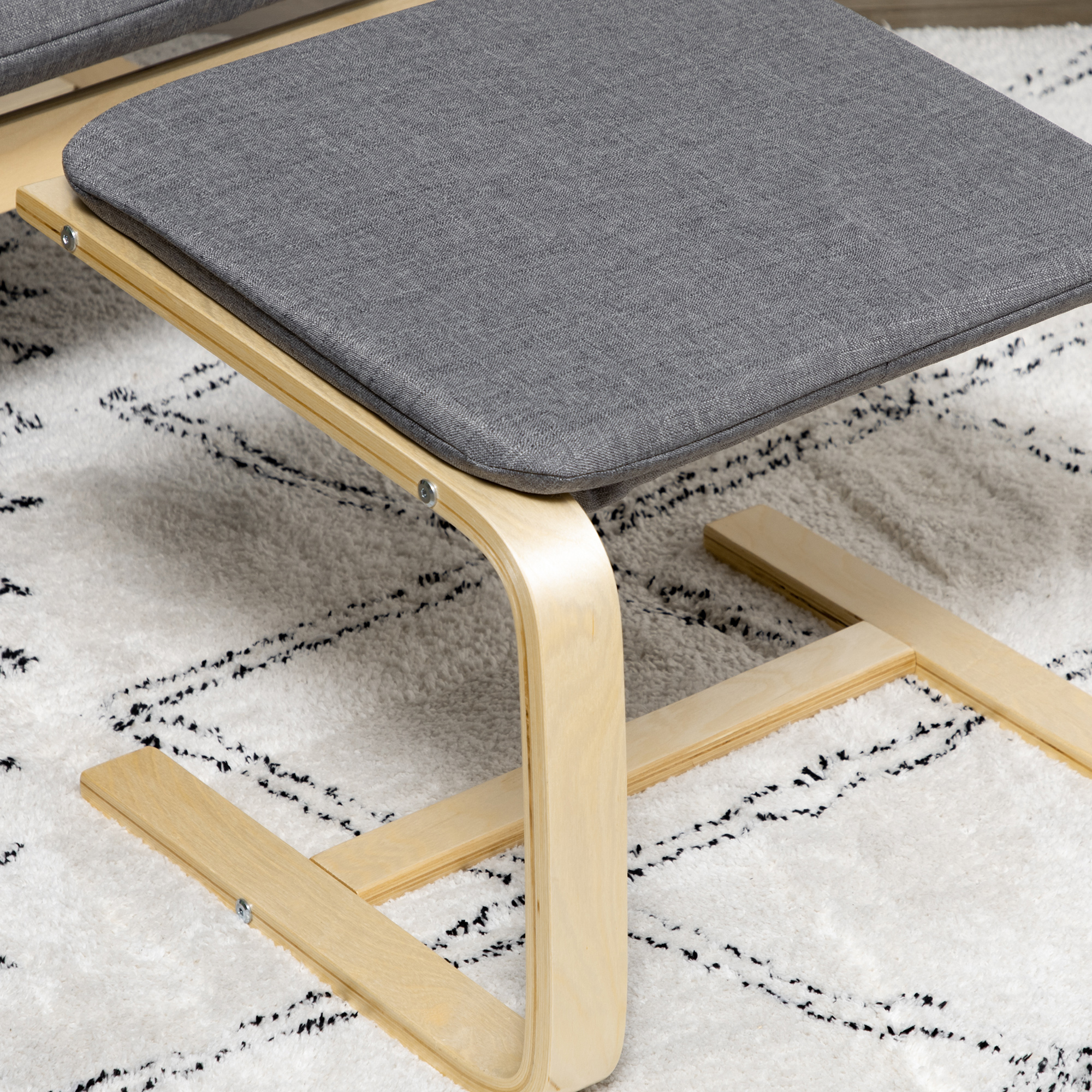 Sessel mit Fußhocker, Sessel-Set, bis 120 kg, Leinenoptik, Massivholz, Grau + Natur, 66,5 x 80 x 99 cm