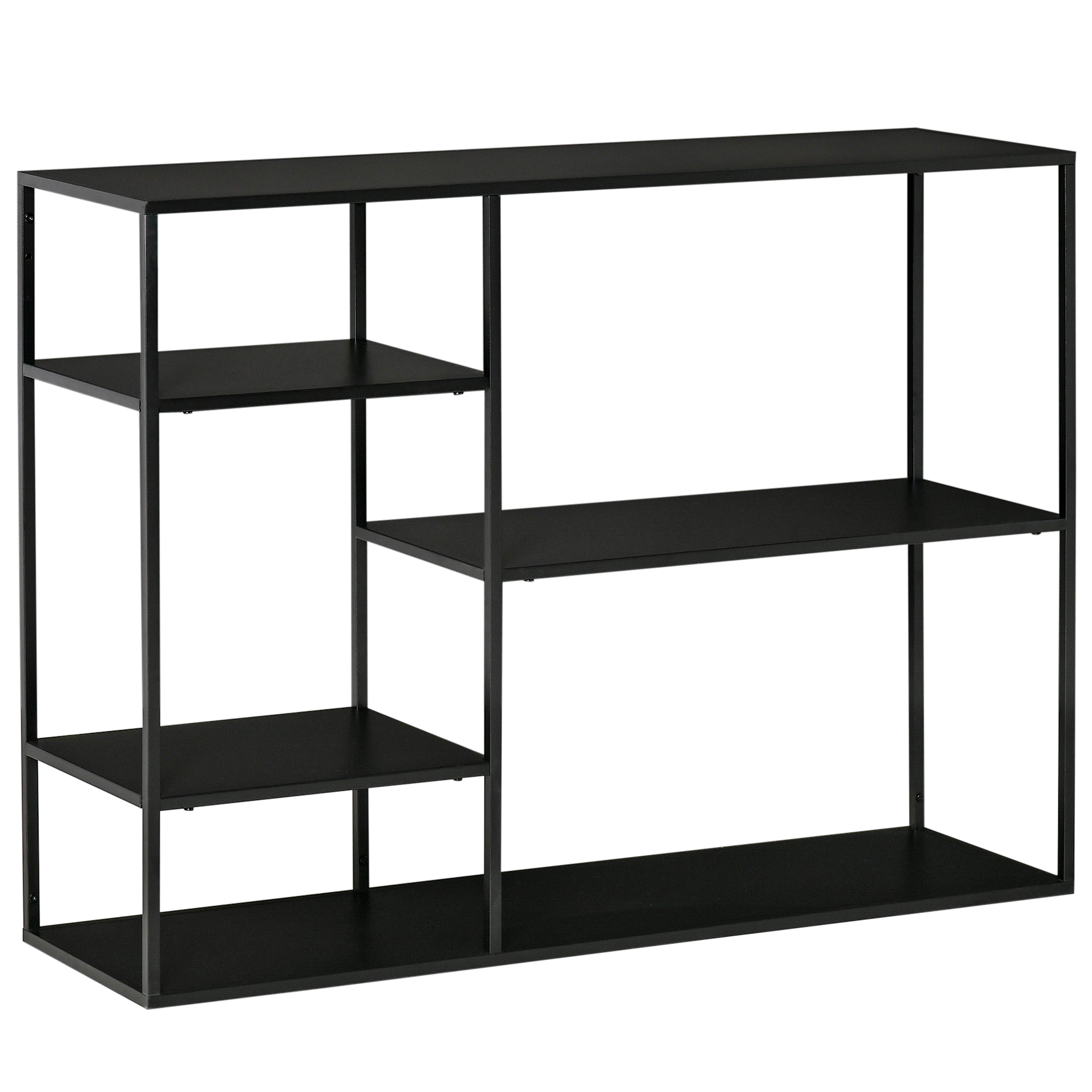 Standregal Bücherregal mit 5 offenen Fächern, Aufbewahrungsregal mit Metallrahmen, Würfelregal für Küche, Wohnzimmer, Schwarz, 120 x 35 x 87,5 cm