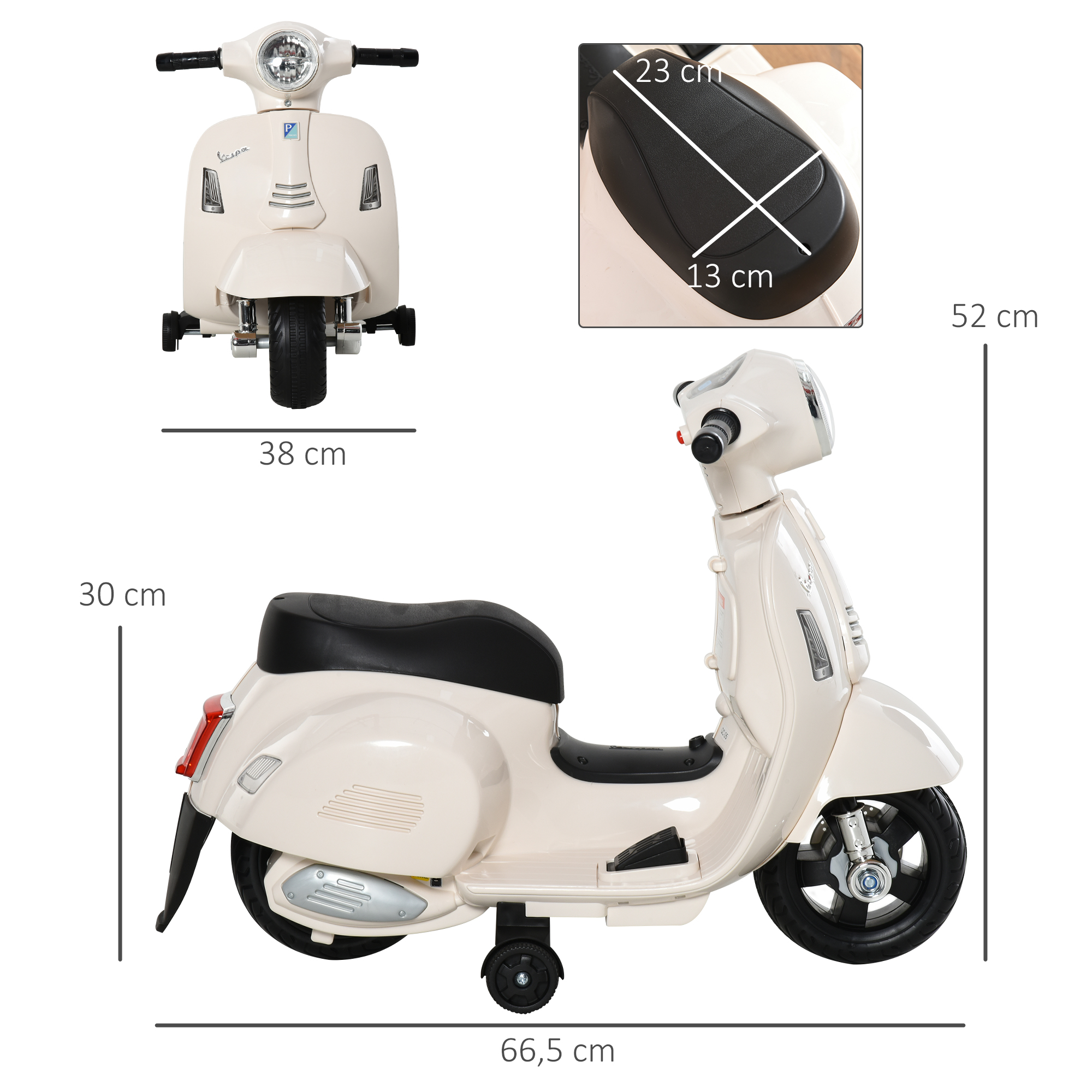 Elektro Kindermotorrad Vespa Elektromotorrad mit LED-Licht, Sound, Kinder Elektro Motorrad für Kinder von 18-36 Monate Weiß