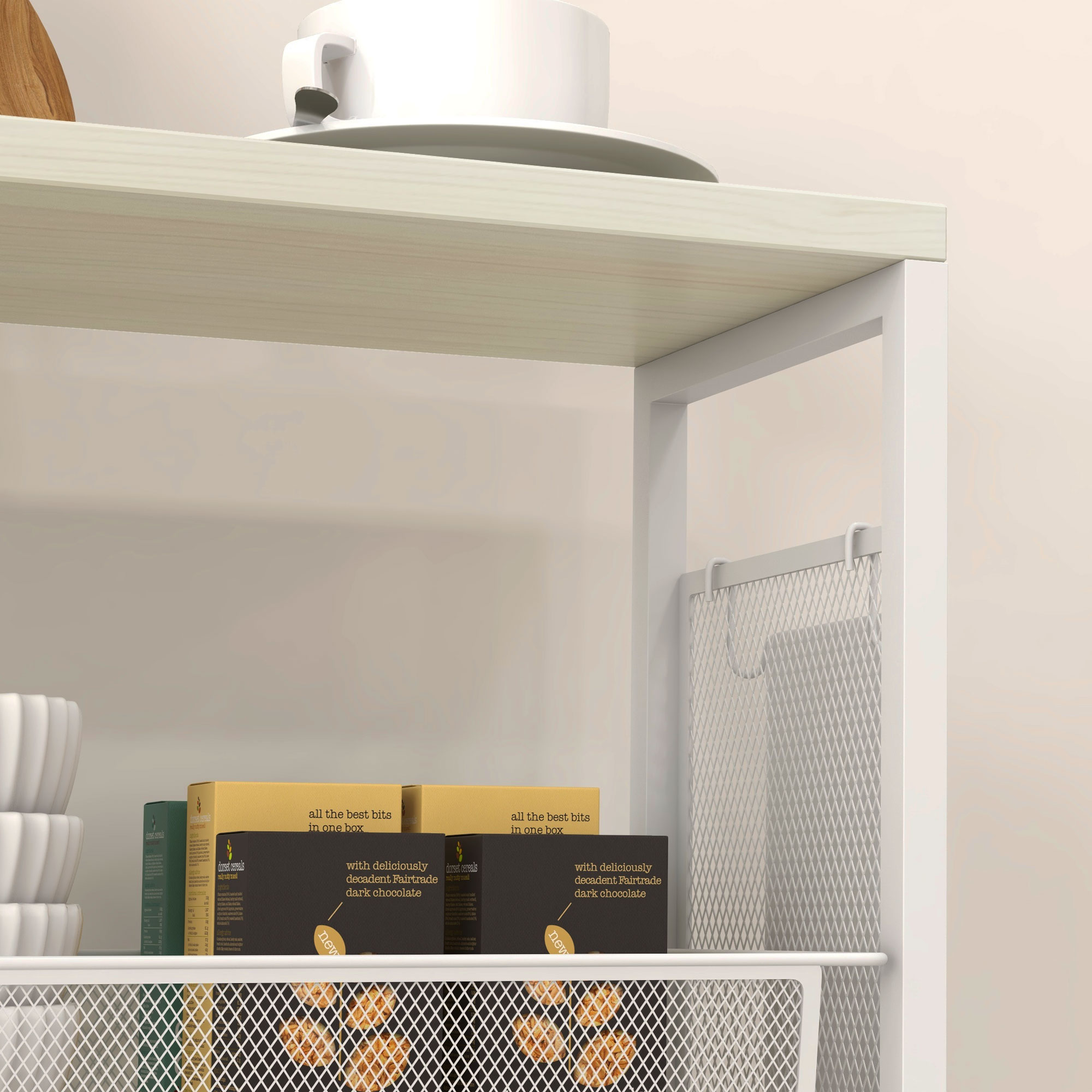 Nischenwagen Mehrzweckwagen Küchenwagen, 3 Regale, Haken, 58 cm x 18,5 cm x 87 cm, Weiß