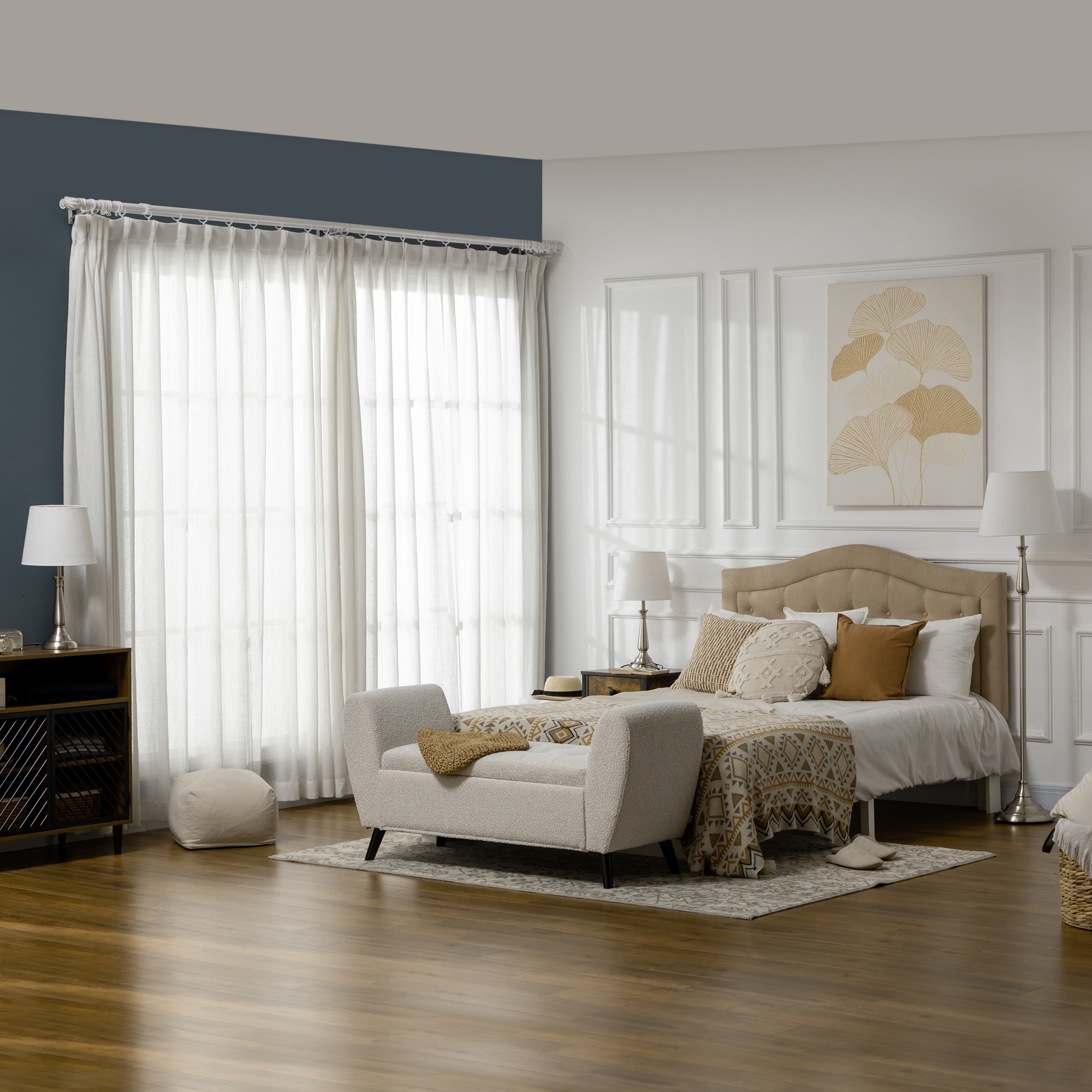 3-teiliges Lampenset im Vintage-Design, 2 Tischleuchten, 1 Stehleuchte, 35,5 cm x 35,5 cm x 146 cm, Silber + Weiß