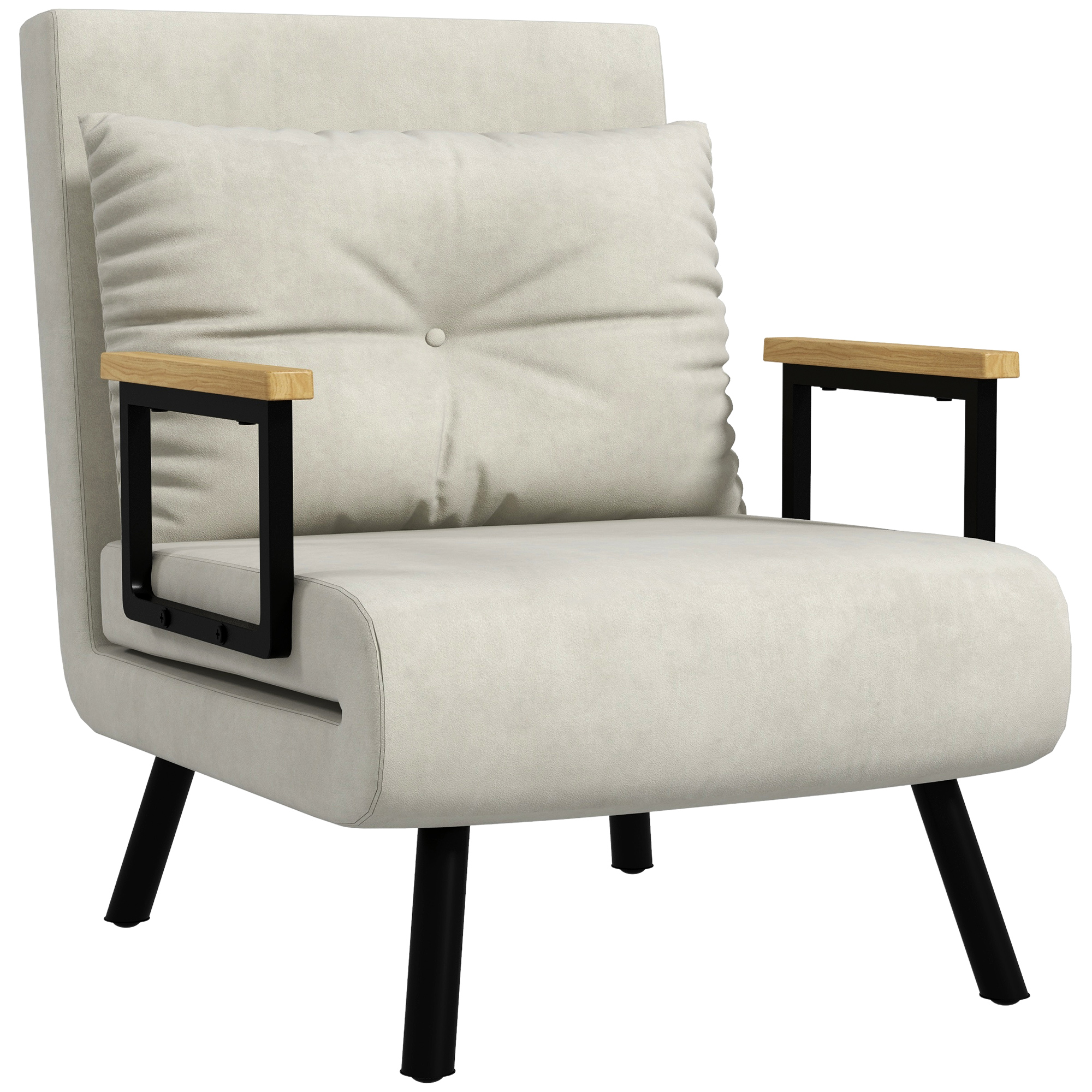 Relaxsessel im Skandidesign, Liegesessel, Lesesessel. ink. Kissen mit Knopfhefung, Cremeweiß