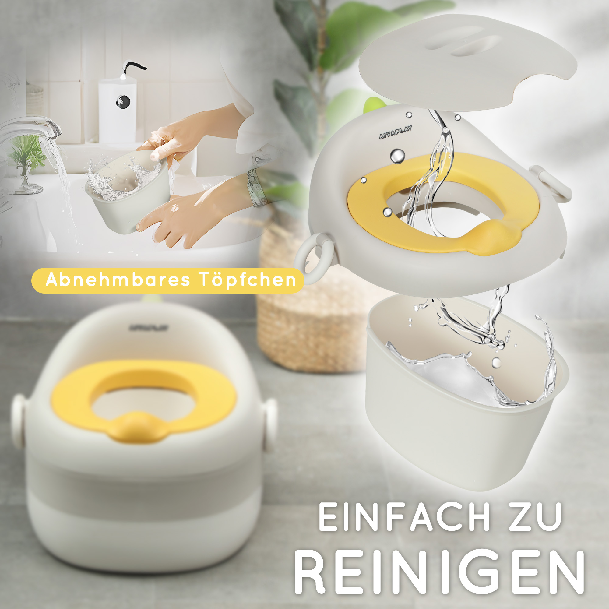 3-in-1 Kinder-Töpfchen, abnehmbarer Sitz, Kunstleder-Polster, bis 50 kg, 6 Monate bis 6 Jahre, Grau