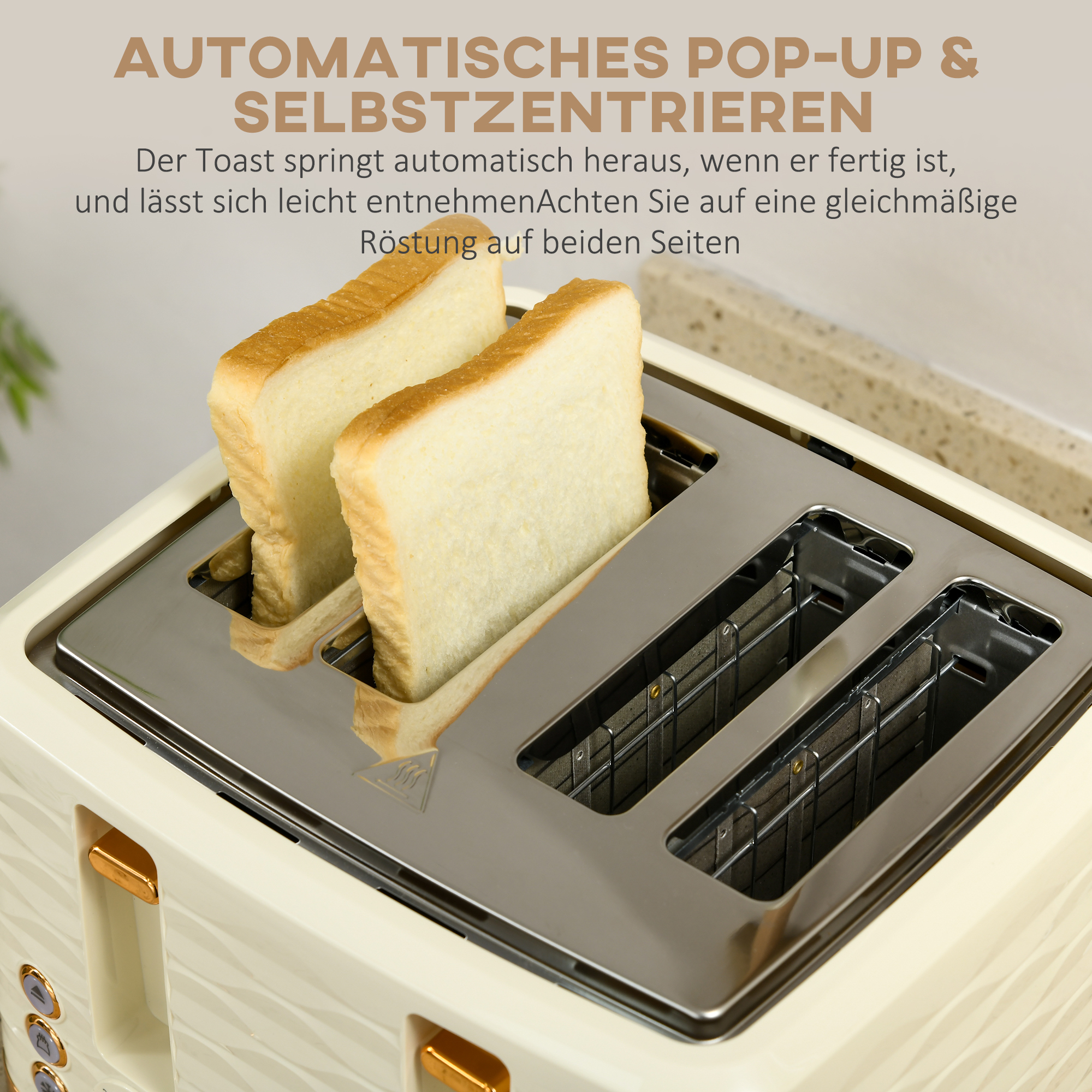 2-in-1 Toaster- und Wasserkocher-Set, 7 Bräunungsstufen, Auftau- und Aufwärmfunktion, Beige