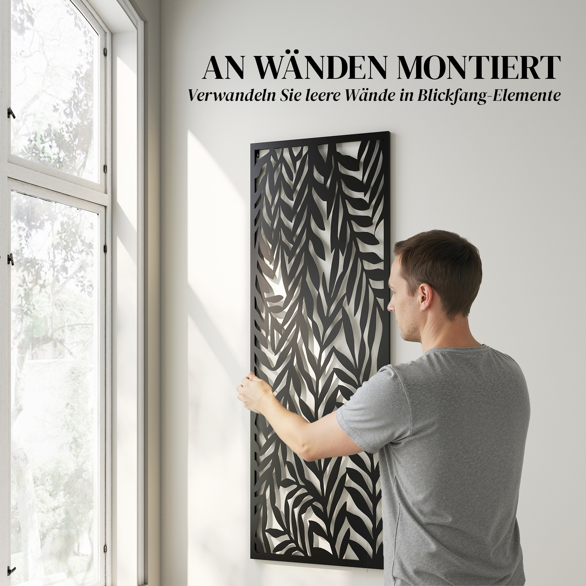 Raumteiler 65 x 130 cm Freistehend Hängend Paravent, Trennwand Sichtschutz aus Metall Schwarz