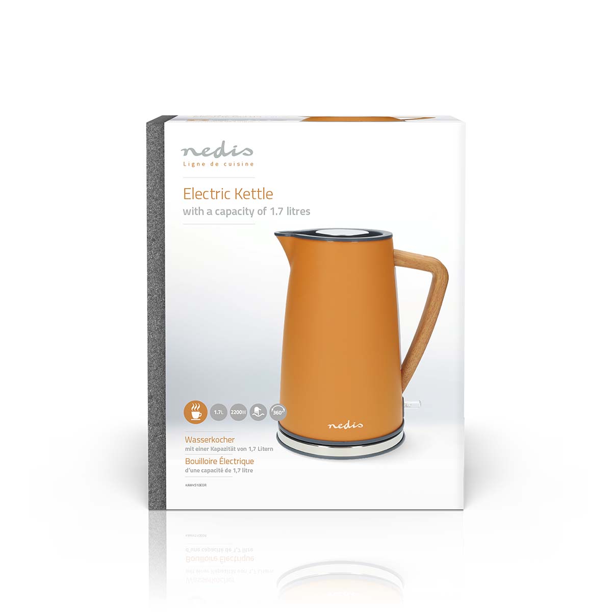 Wasserkocher | 1.7 l | Soft-Touch | Orange | Um 360 Grad drehbar | Verdecktes Heizelement | Strix Controller | Boil-dry protection