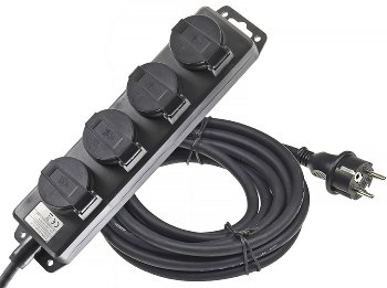 Gartensteckdosenleiste für Außen, 4-fach, IP44, H07RN-F 3G1,5mm², Zuleitung 10m