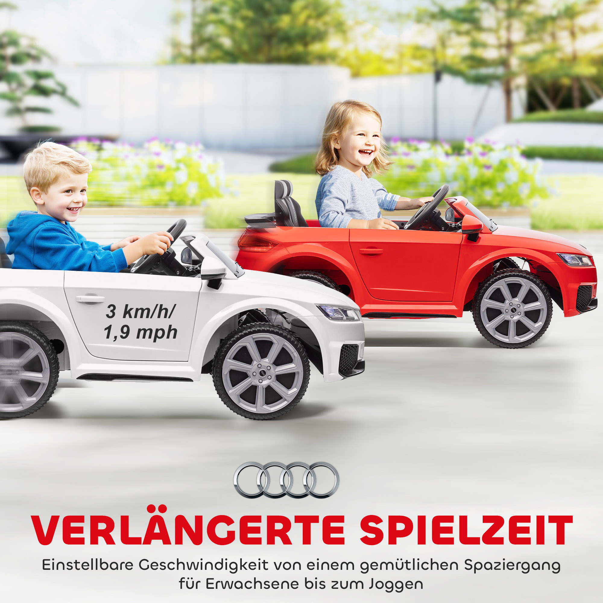 Kinder-Elektroauto, Audi TT RS Roadster, 3 km/h, Fernbedienung, LED, USB, Weiß