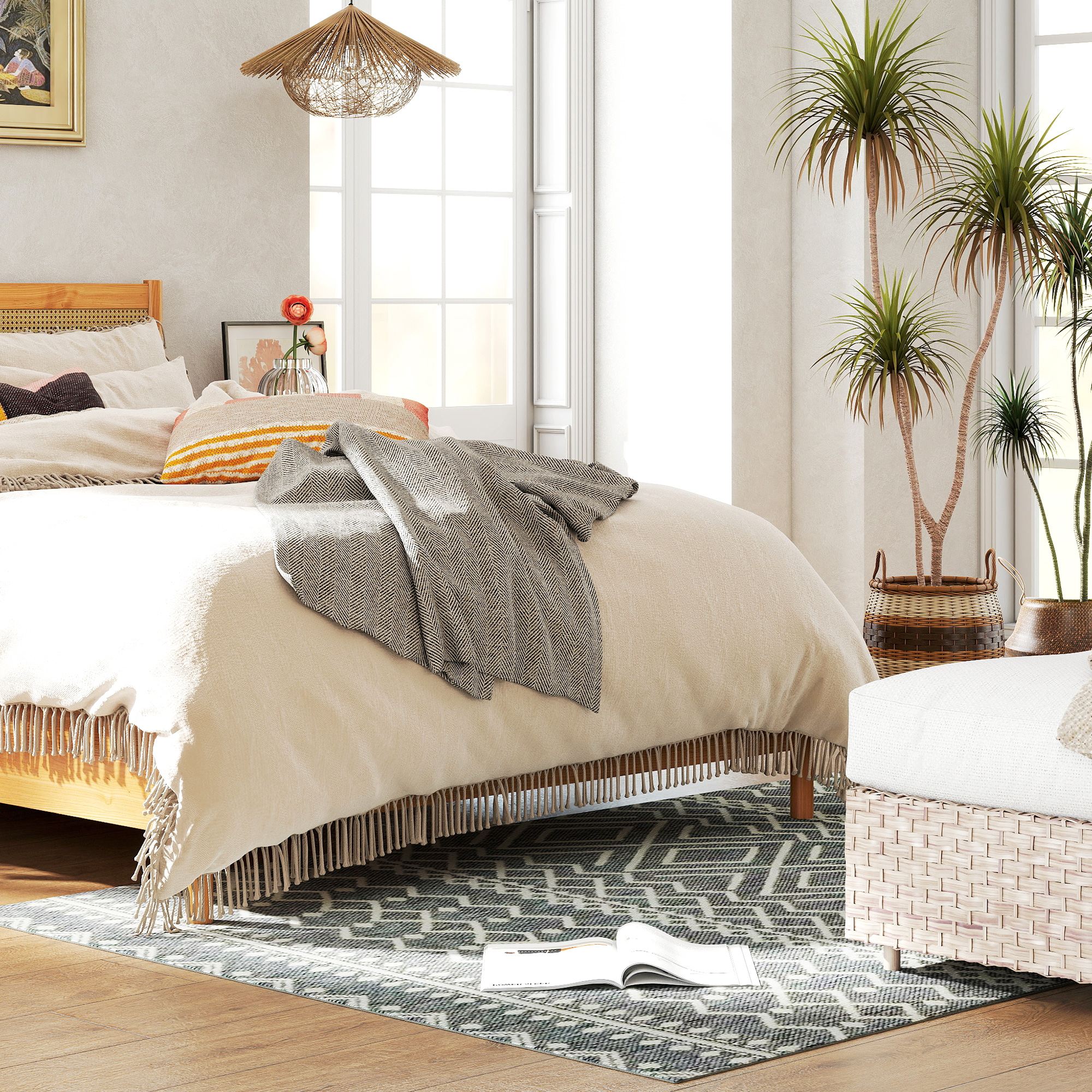 Teppich für drinnen und draußen, Boho-Design, leicht zu reinigen, Grau