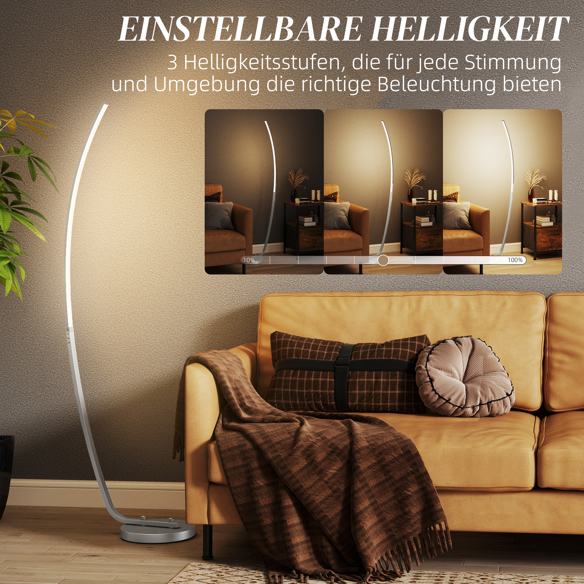 LED-Flurlampe mit anpassbarer Helligkeit, Moderne Stehlampe mit Fußschalter für Schlafzimmer, Wohnzimmer, Silber