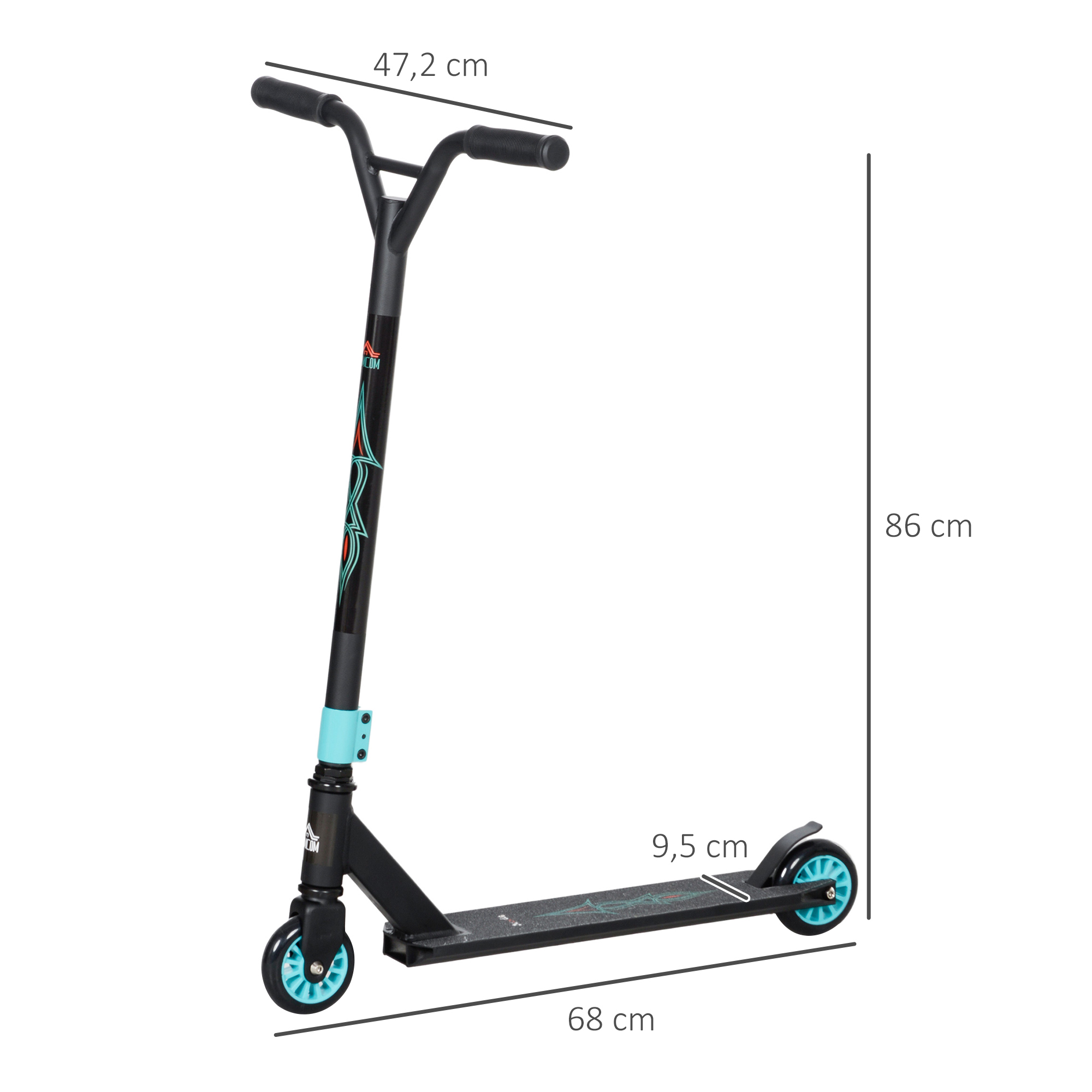 Pro Stunt-Scooter, Tretroller für Freestyle Tricks, Aluminium, Metall, Kunstleder, für Kinder und Erwachsene, Grün