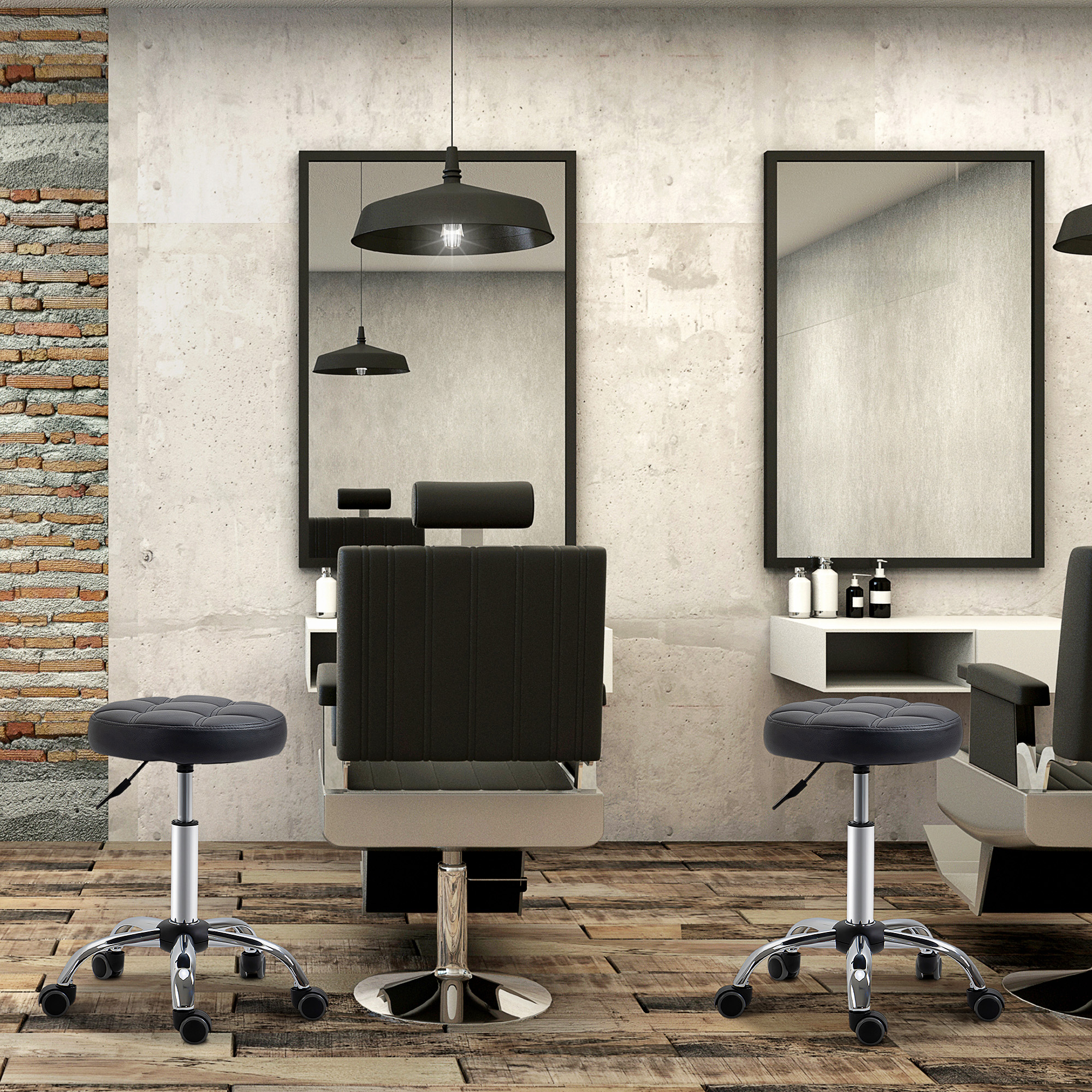 2er-Set Rollhocker höhenverstellbar, Drehhocker 48-63 cm, Arbeitshocker 360° drehbar, Bürohocker für Büro, Salon, Massage, Spa, Schwarz