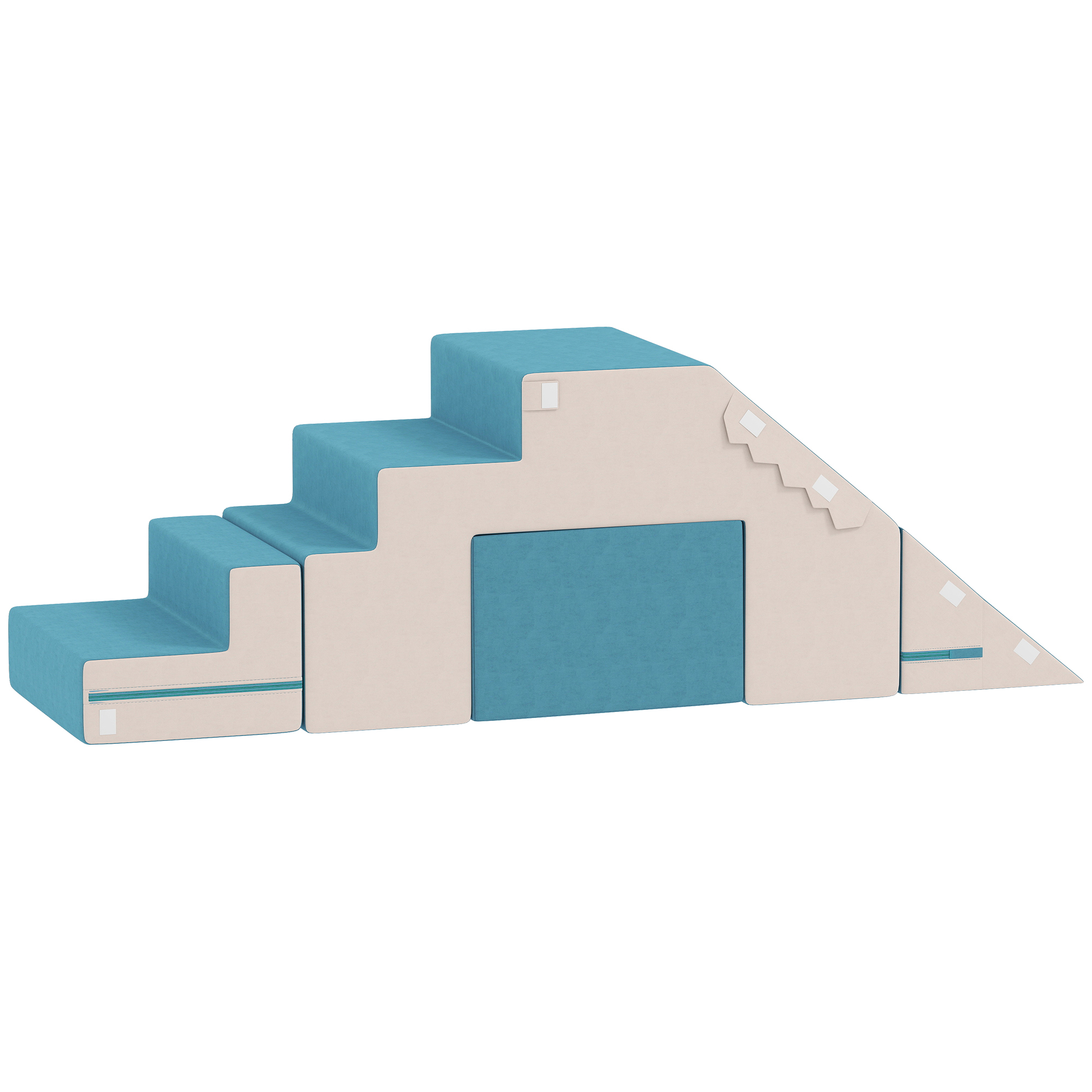 2-teiliges weiches Spielblöcke-Set für Kleinkinder, Kunstleder, Schaumstoff, zum Klettern, Bauen, Spielen, Beige+Blau