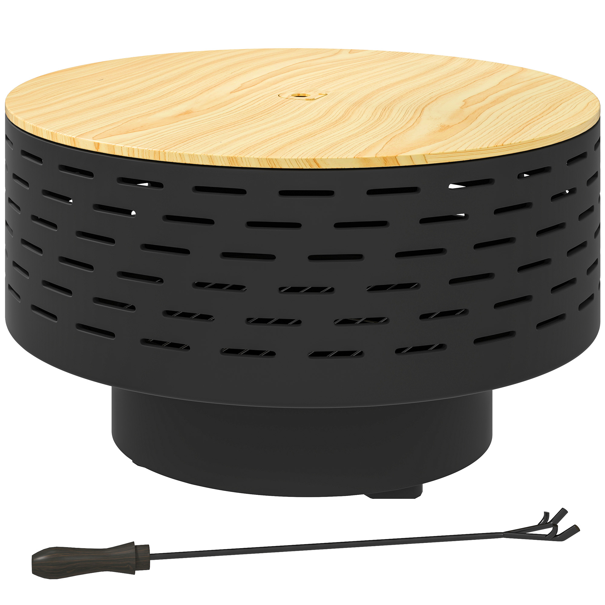 3-in-1 Feuerschale Ø60 x 39cm aus Edelstahl Feuerstelle mit Grillrost Funkenschutz Schürhaken Kohlegrau