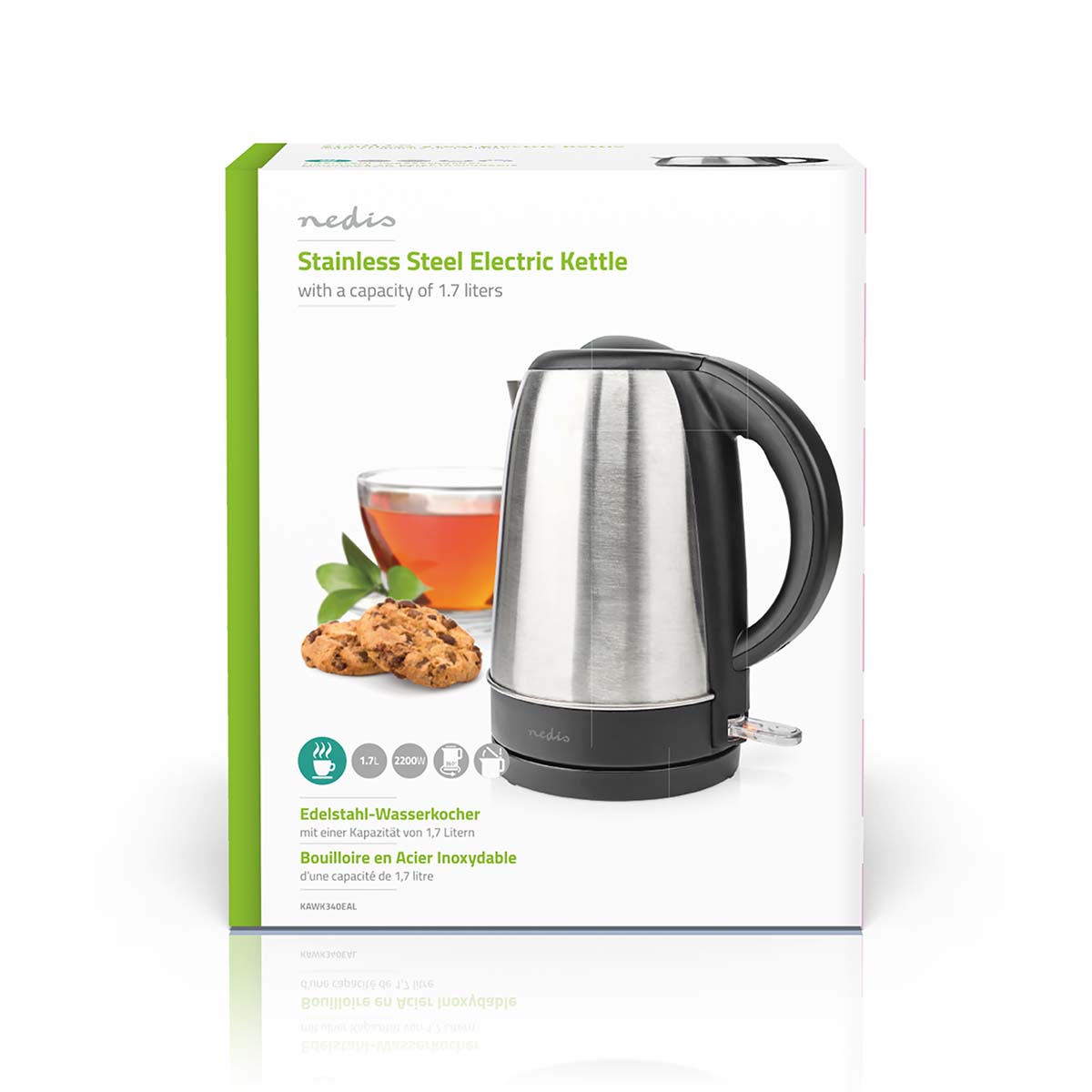 Wasserkocher | 1.7 l | Edelstahl | Aluminium / schwarz | Um 360 Grad drehbar | Verdecktes Heizelement | Strix Controller | Boil-dry protection