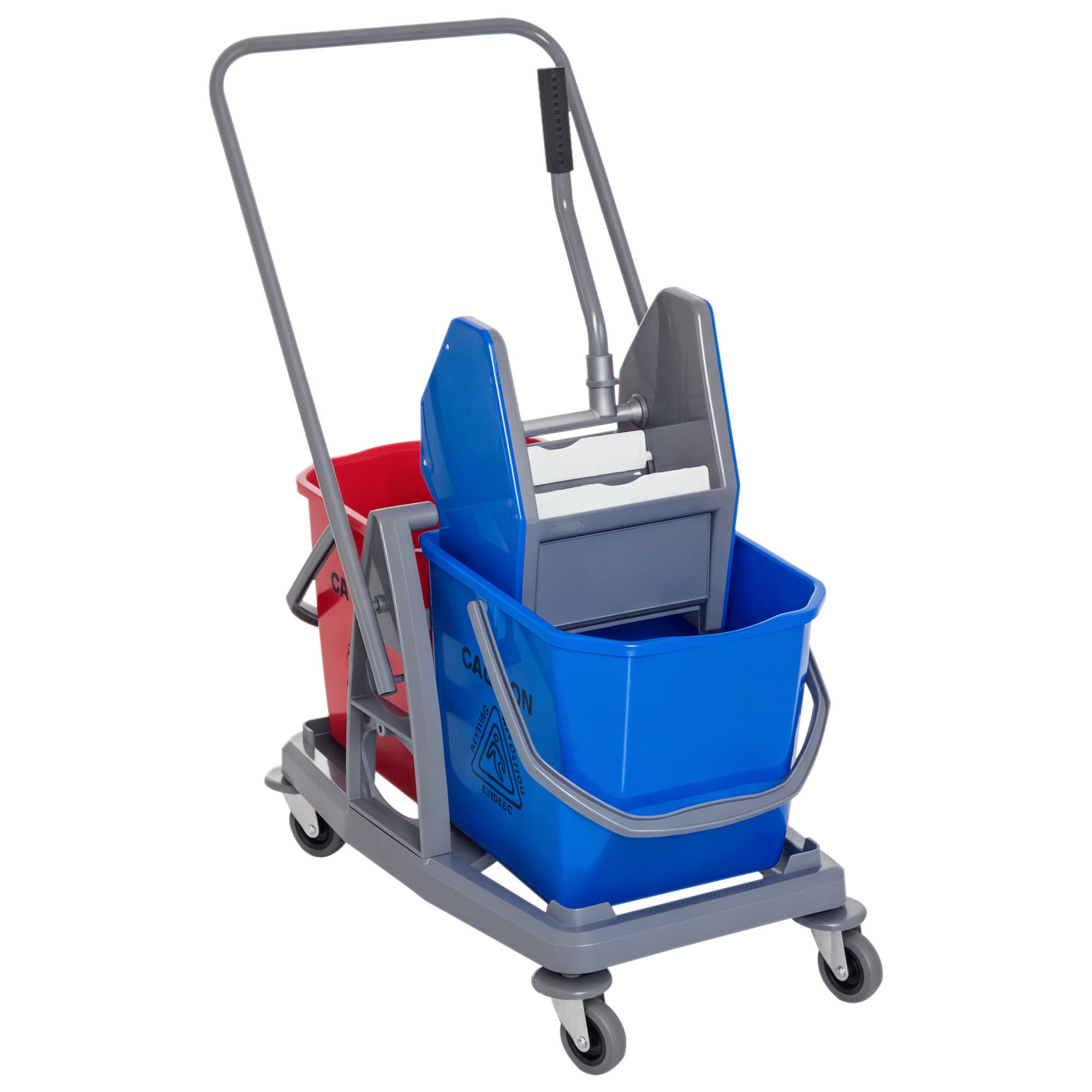 Putzwagen Reinigungswagen Wischwagen mit 2 Eimern Systemwagen mit 4 leichtgängigen Rollen Metall+PP Blau+Rot 73 × 45 × 92 cm