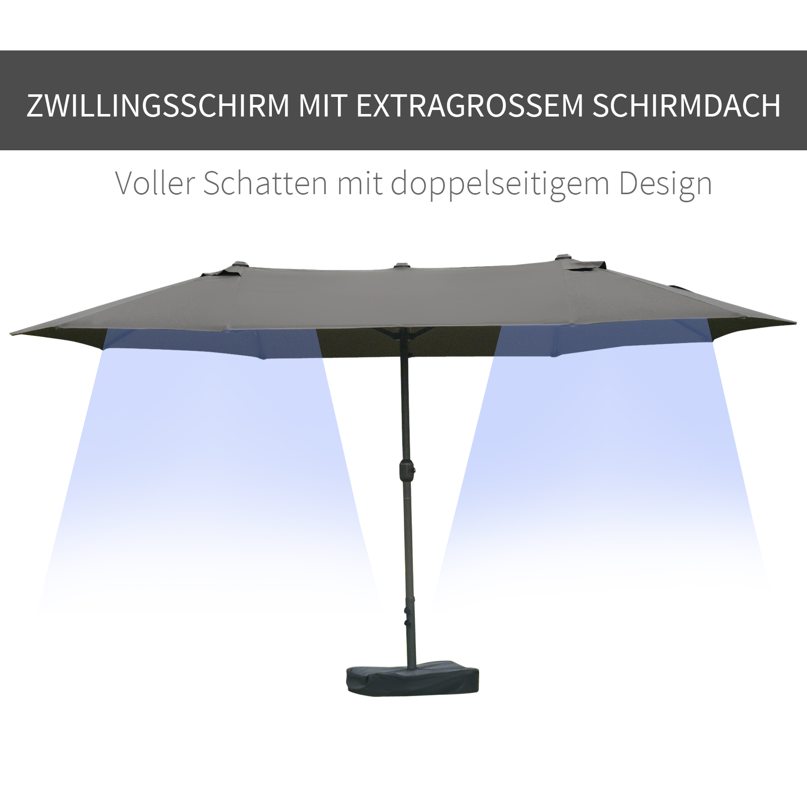 Sonnenschirm Gartenschirm Marktschirm Doppelsonnenschirm Terrassenschirm mit Schirmständer Handkurbel Dunkelgrau Oval 460 x 270 x 240 cm