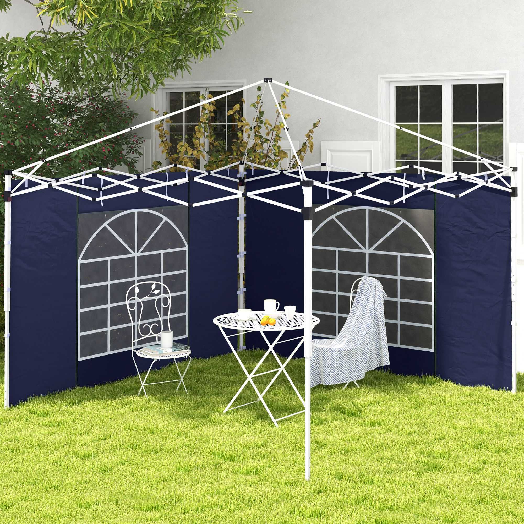 Pavillon-Vorhänge, 2er-Set, für 3x6m oder 3x3m Gartenpavillons, mit Fenstern und Türen, Blau