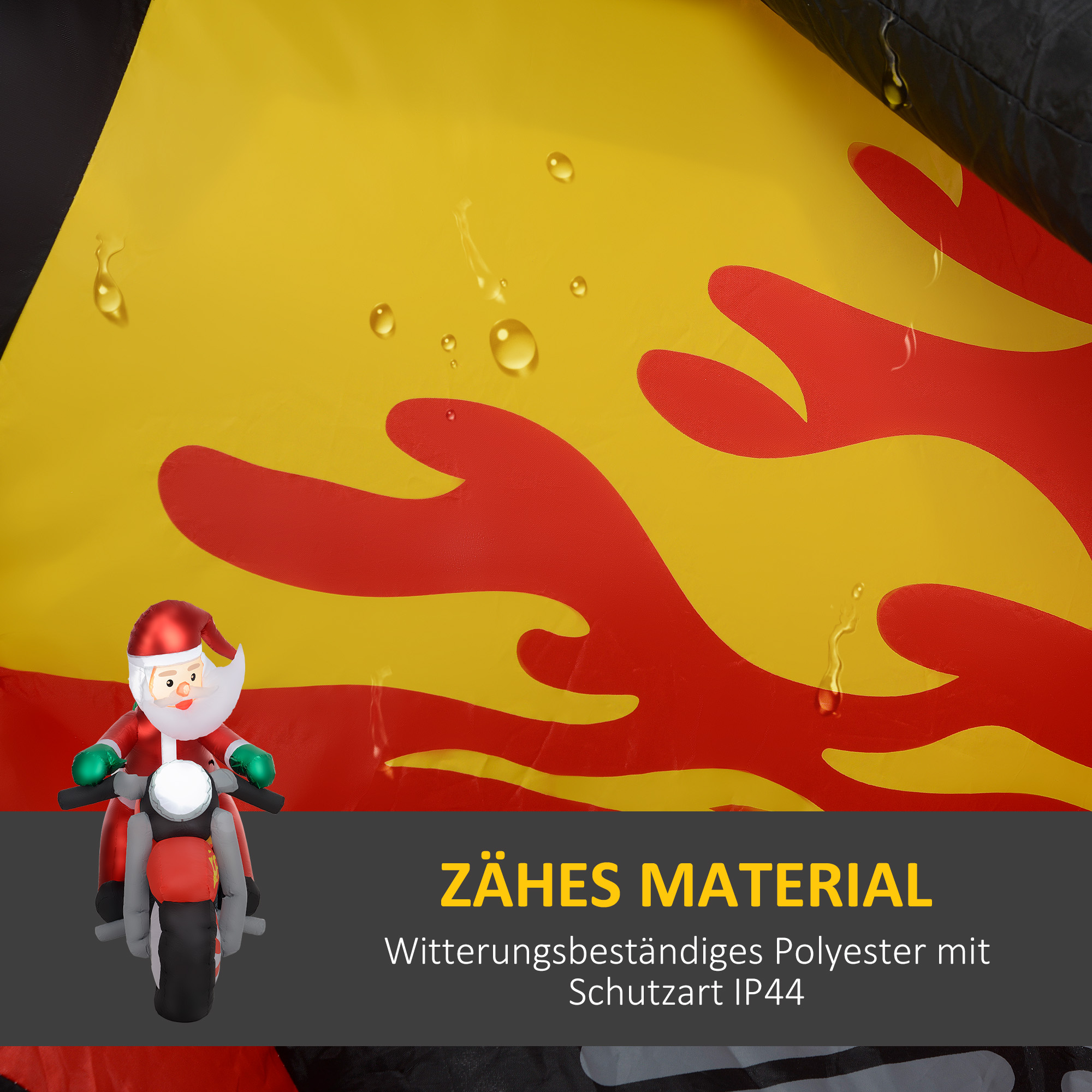 Weihnachtsmann auf Motorrad, Gartendeko, LEDs, aufblasbar, wetterfest, 180 x 95 x 170 cm