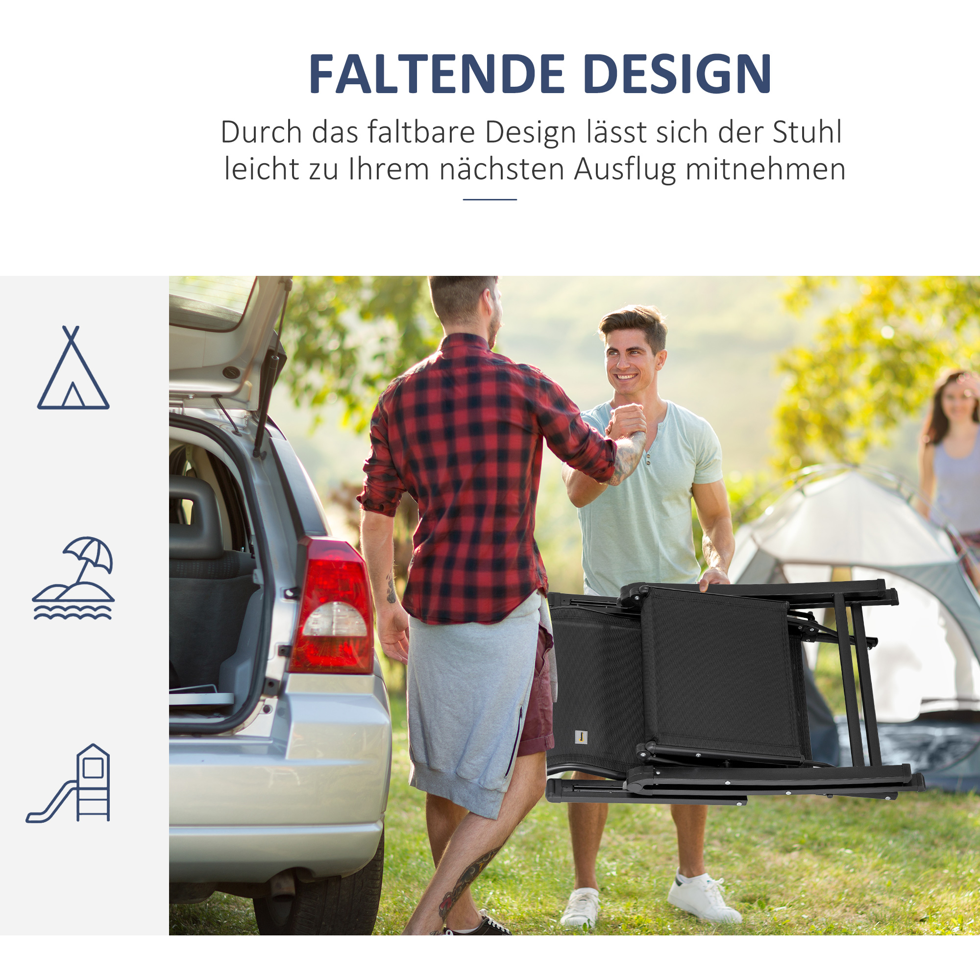 Sonnenliege klappbar Gartenliege mit Kissen Schwerelosigkeit Liegestuhl mit 9-Fach verstellbare Rückenlehne Gartenstuhl bis 150 kg belastbar, für Garten Urlaub Outdoor Strand Pool, Schwarz